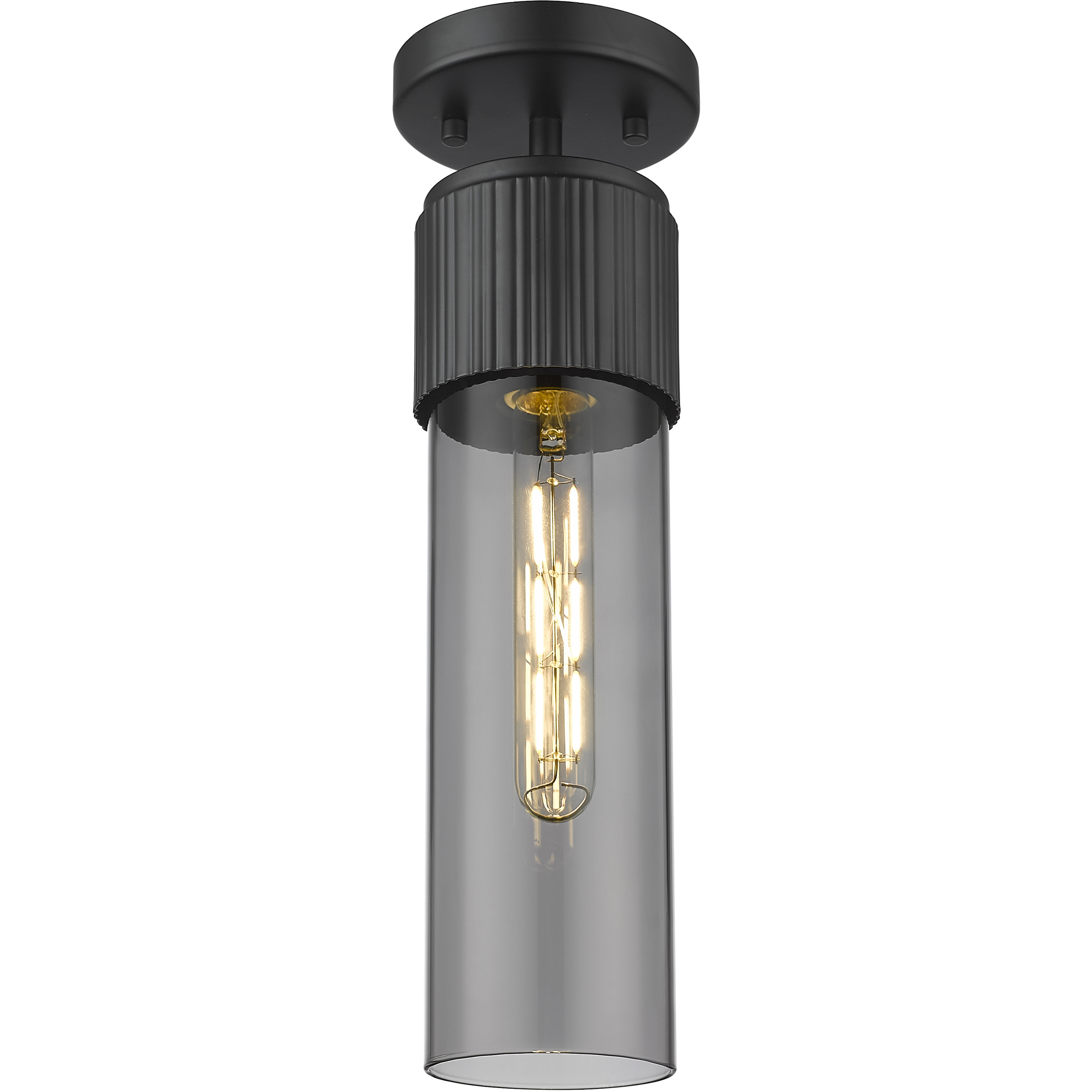Bolivar 1 Light 4 inch Matte Black Flush Mount Ceiling Light in Light Smoke Glass