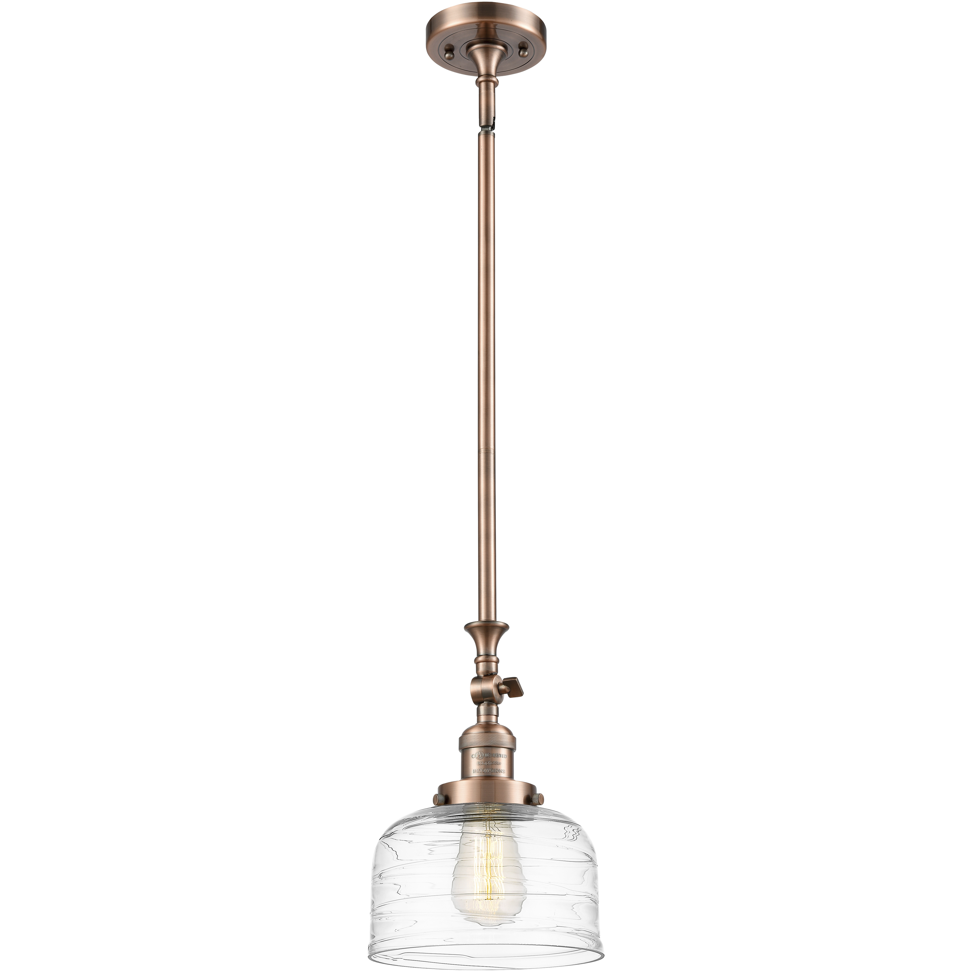 Franklin Restoration Bell LED 8 inch Antique Copper Mini Pendant Ceiling Light in Clear Deco Swirl