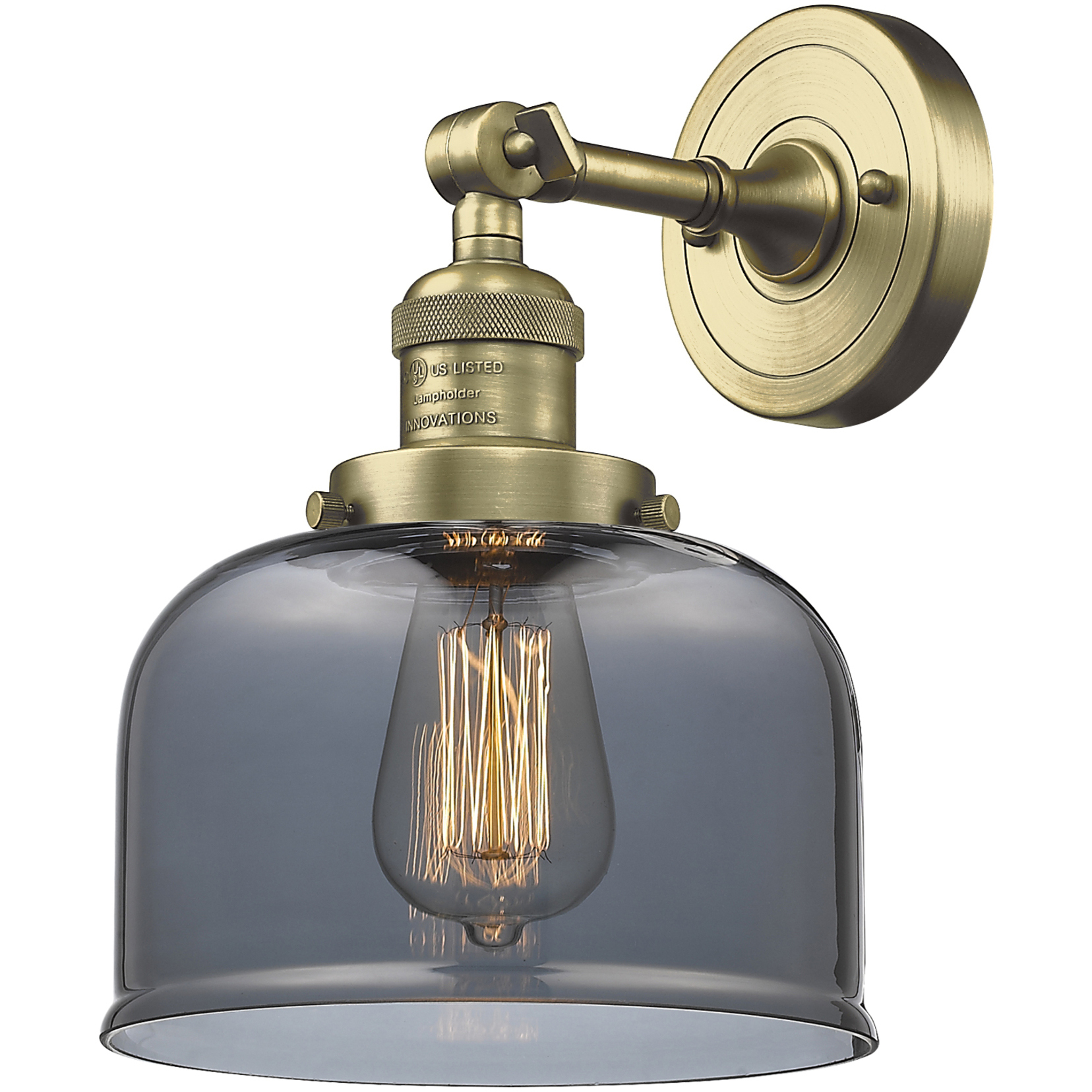 Franklin Restoration Large Bell 1 Light 8 inch Antique Brass Semi-Flush Mount Ceiling Light in Light Smoke Glass, Franklin Restoration