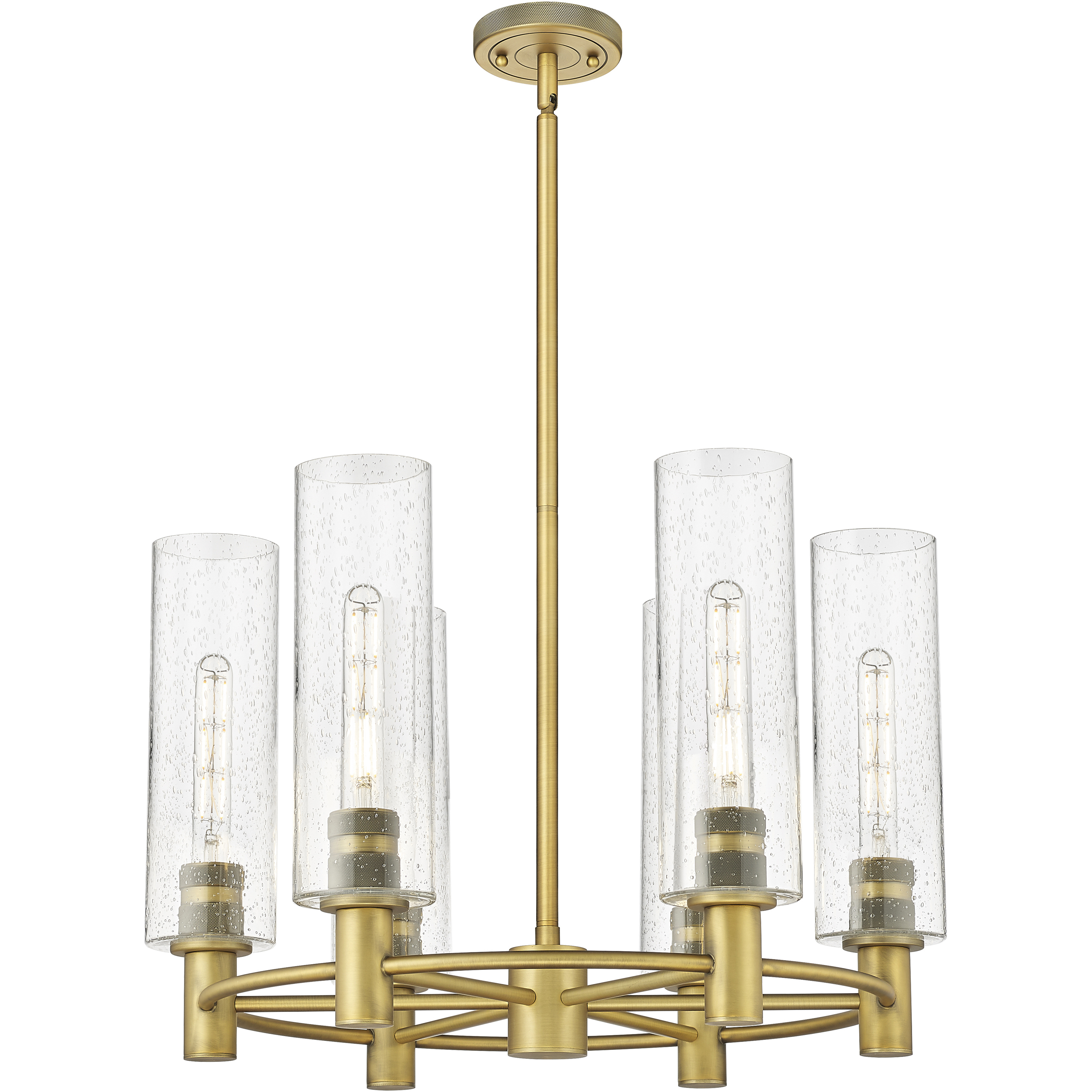 Crown Point 6 Light 24 inch Brushed Brass Chandelier Ceiling Light in Seedy Glass
