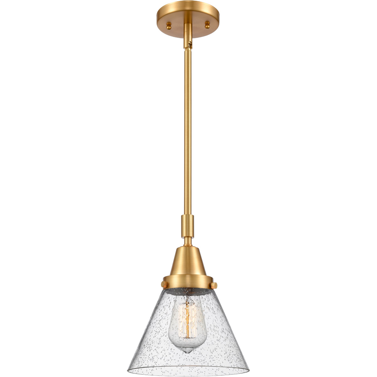 Franklin Restoration Large Cone 1 Light 8 inch Satin Gold Mini Pendant Ceiling Light in Seedy Glass