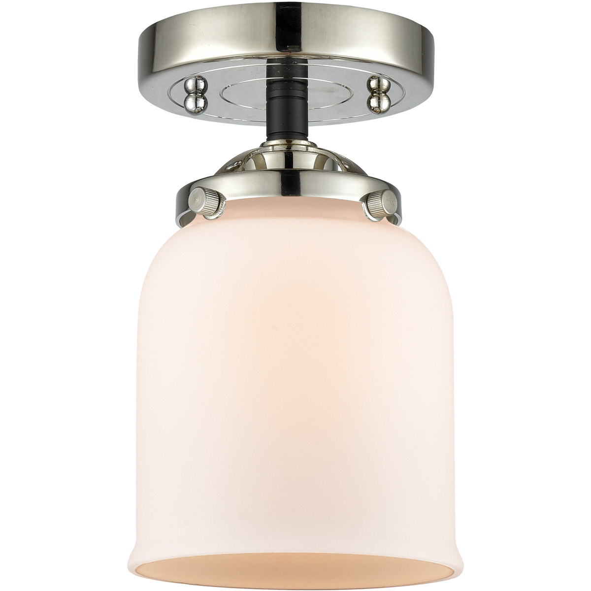 Nouveau Small Bell LED 5 inch Black Polished Nickel Semi-Flush Mount Ceiling Light in Matte White Glass, Nouveau