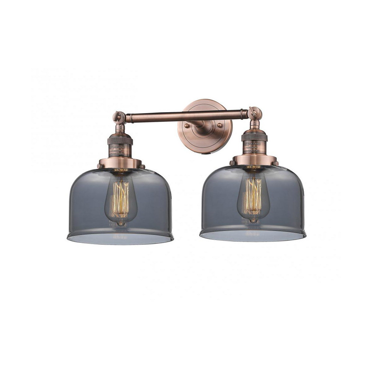 Franklin Restoration Large Bell LED 19 inch Antique Copper Bath Vanity Light Wall Light in Plated Smoke Glass, Franklin Restoration