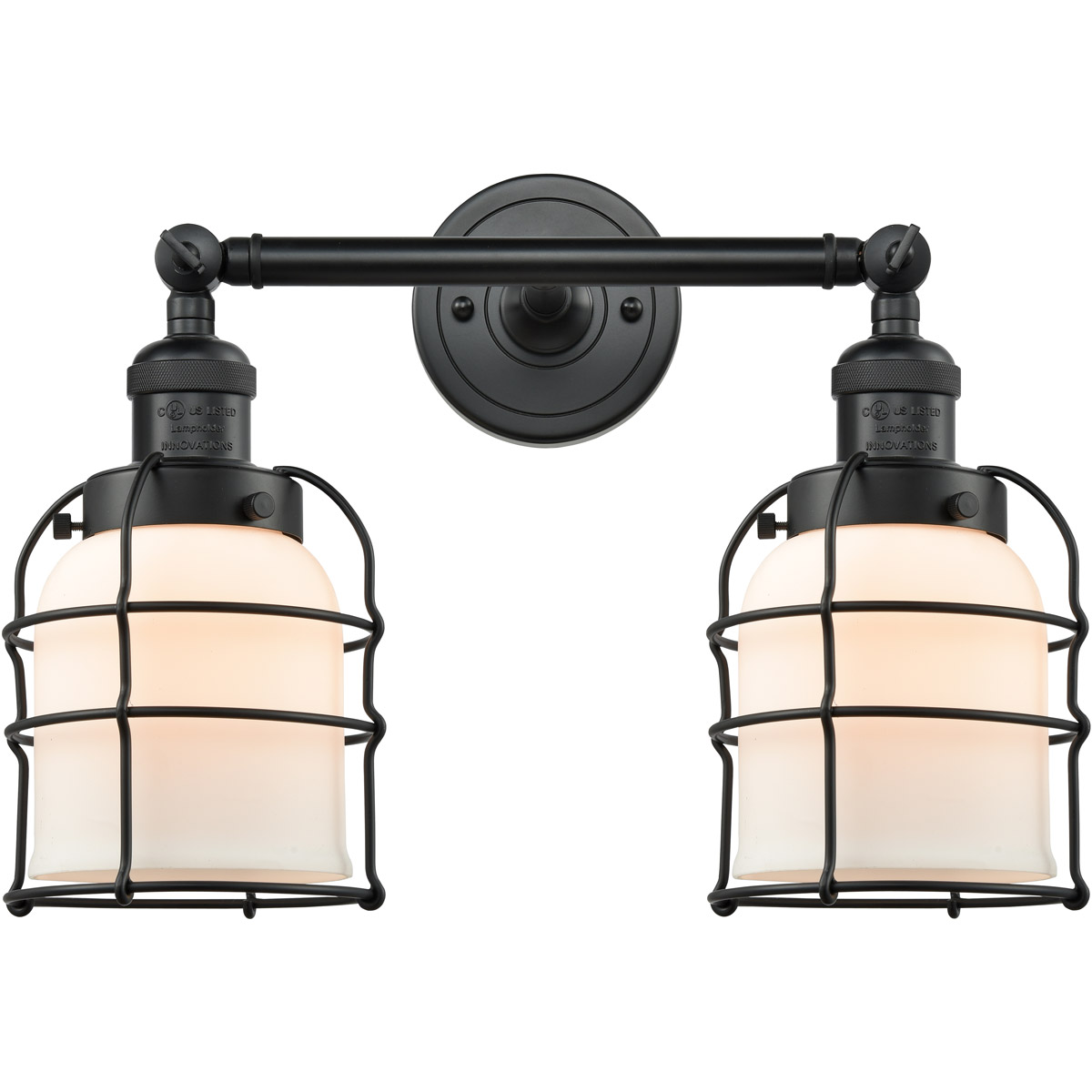 Franklin Restoration Small Bell Cage LED 6 inch Matte Black Bath Vanity Light Wall Light in Matte White Glass, Franklin Restoration