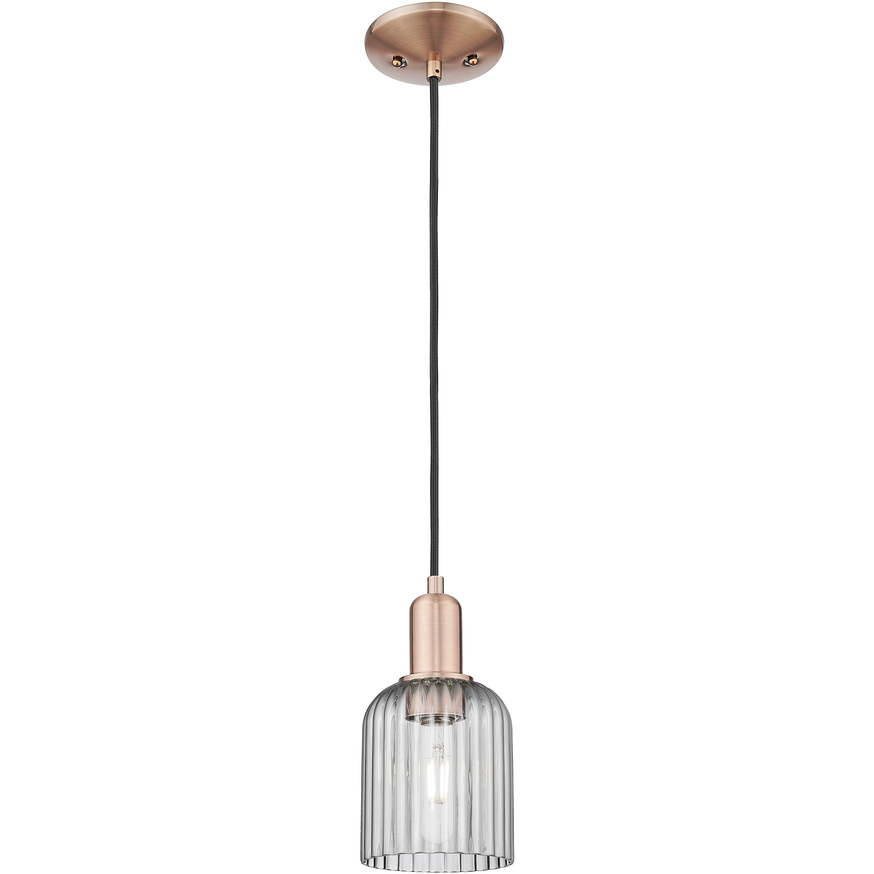 Bridal Veil 1 Light 5 inch Antique Copper Mini Pendant Ceiling Light in Light Smoke Glass