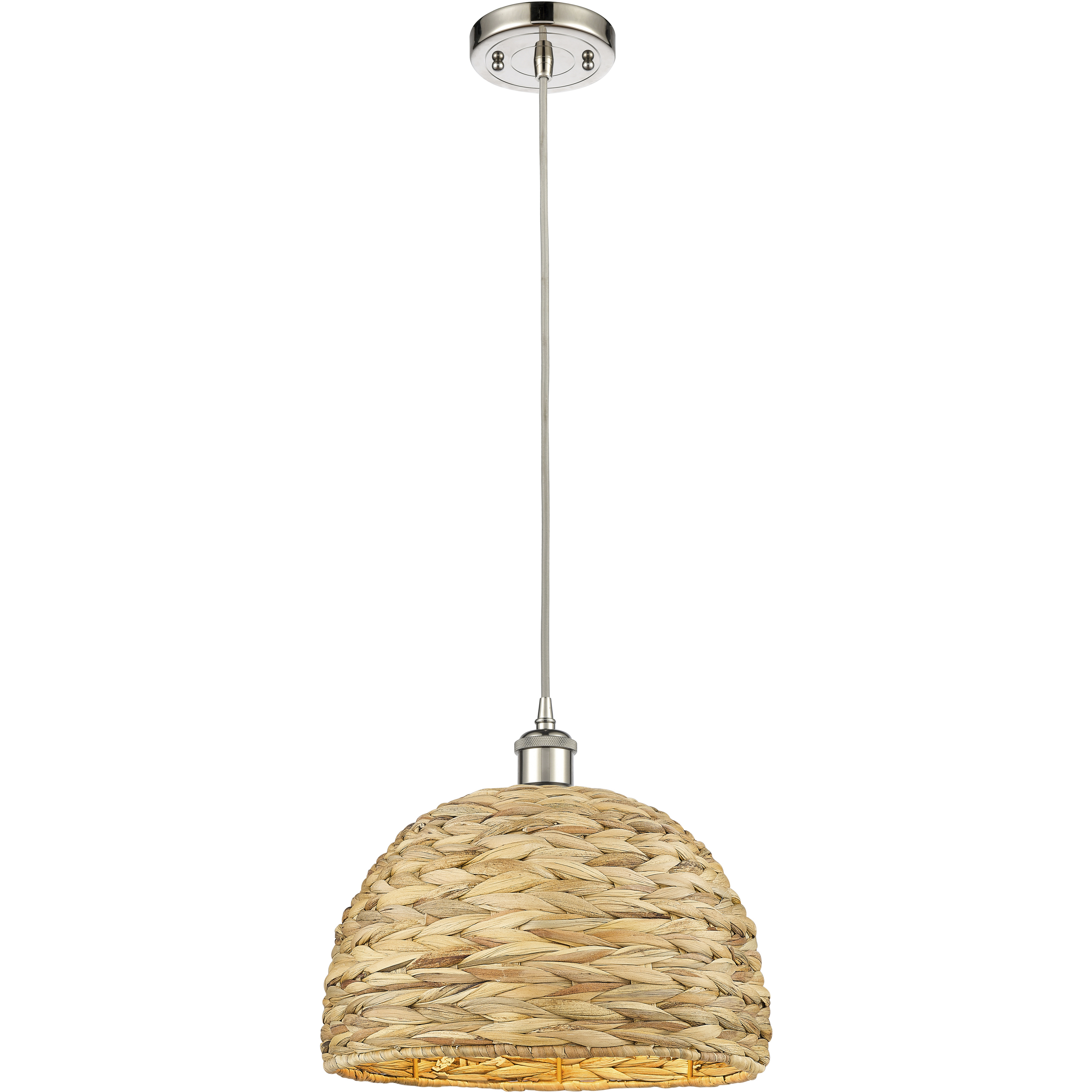 Woven Rattan 1 Light 12 inch Polished Nickel Pendant Ceiling Light