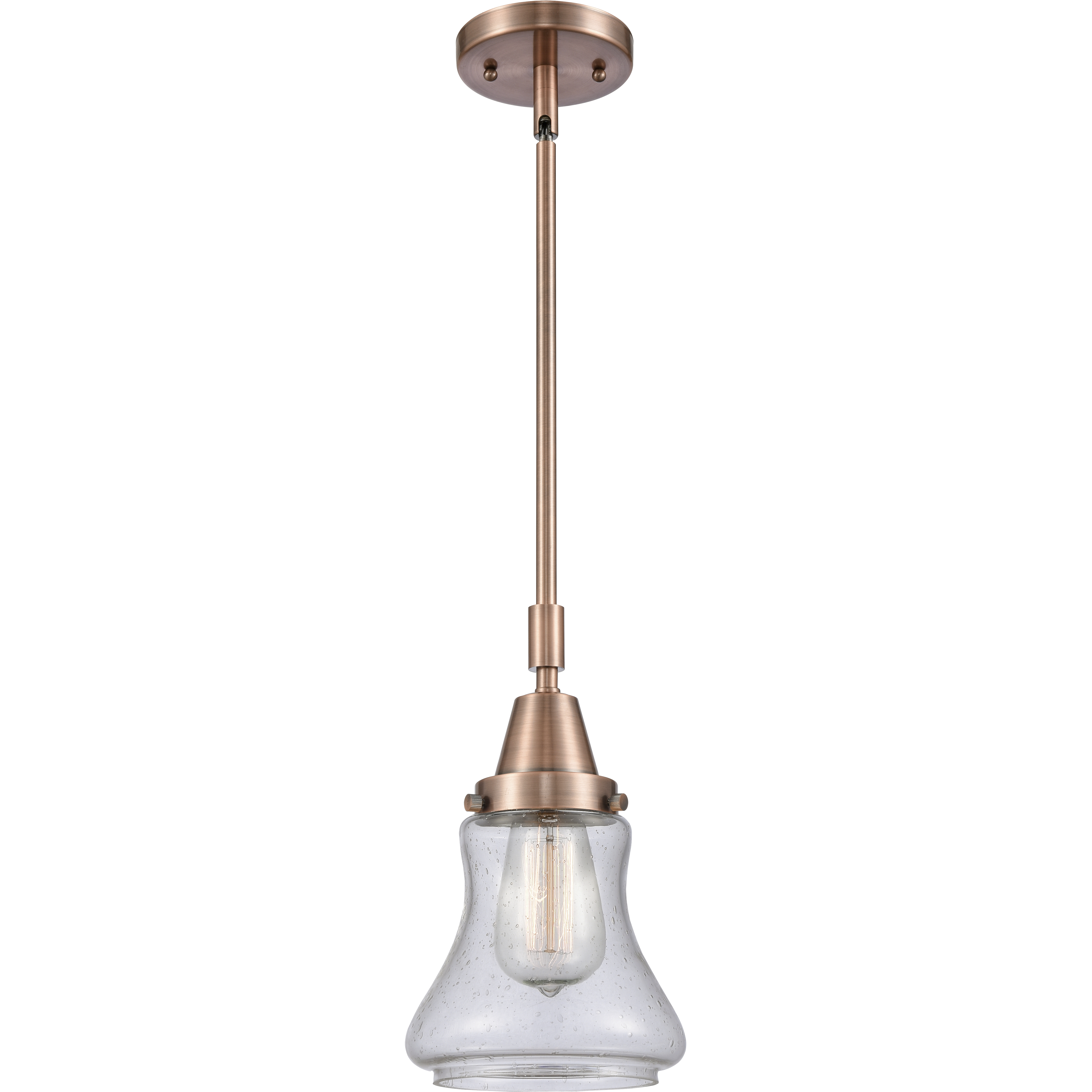Franklin Restoration Bellmont LED 7 inch Antique Copper Mini Pendant Ceiling Light in Seedy Glass