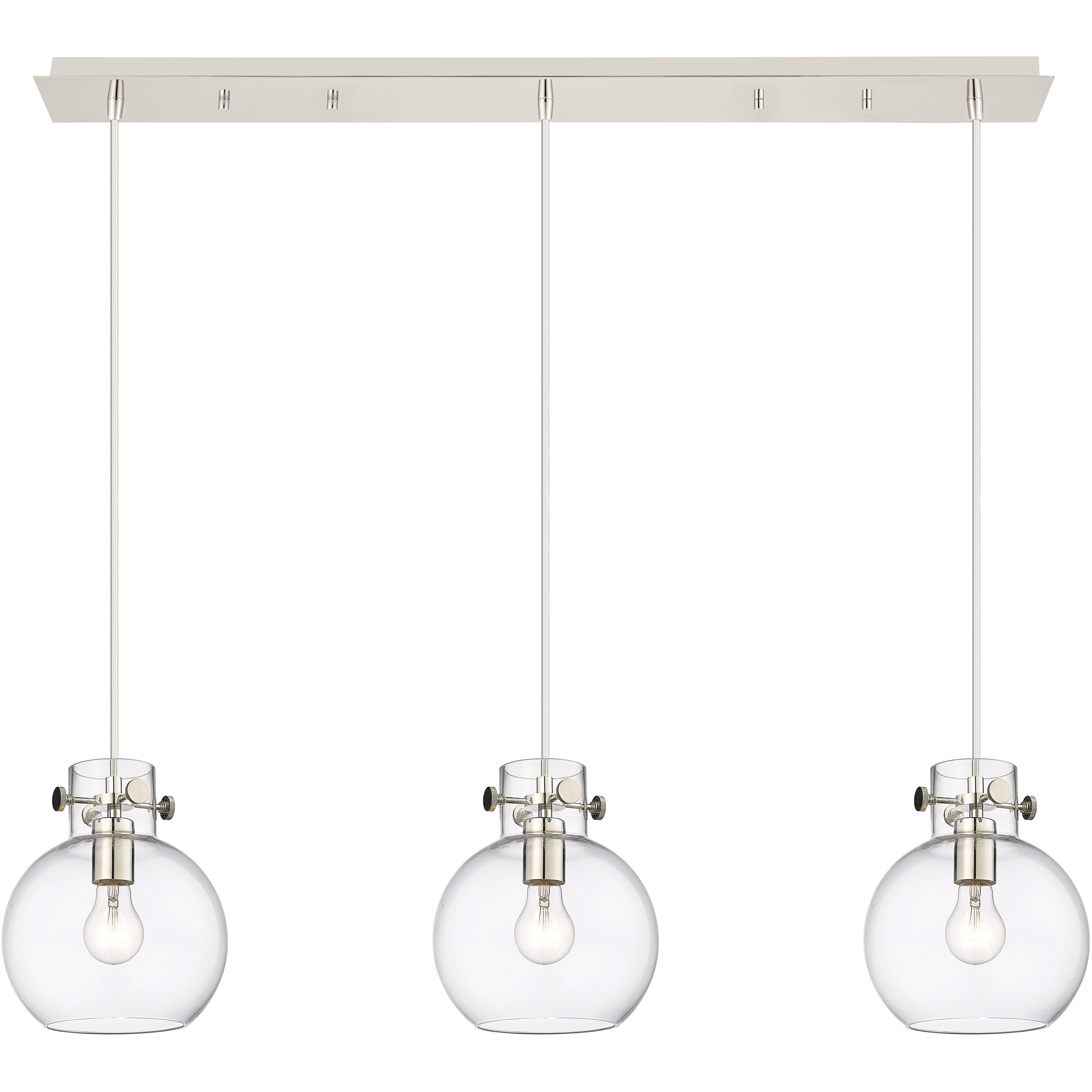 Newton Sphere 3 Light 39.75 inch Polished Nickel Linear Pendant Ceiling Light in Clear Glass