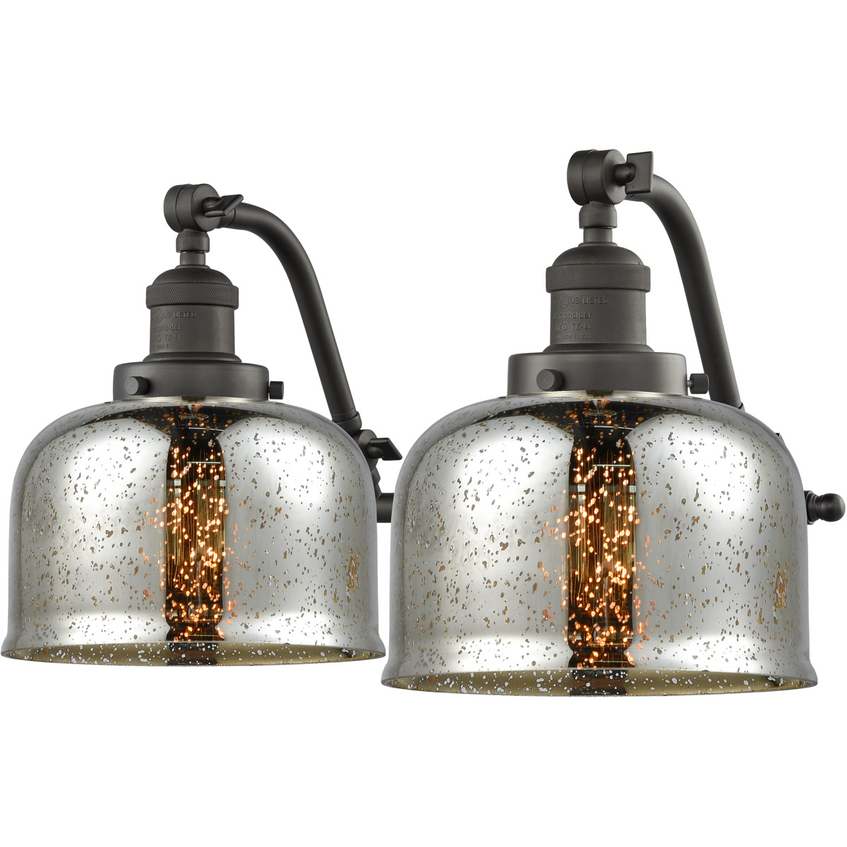 Franklin Restoration Large Bell 2 Light 18 inch Oil Rubbed Bronze Bath Vanity Light Wall Light in Silver Plated Mercury Glass, Franklin Restoration