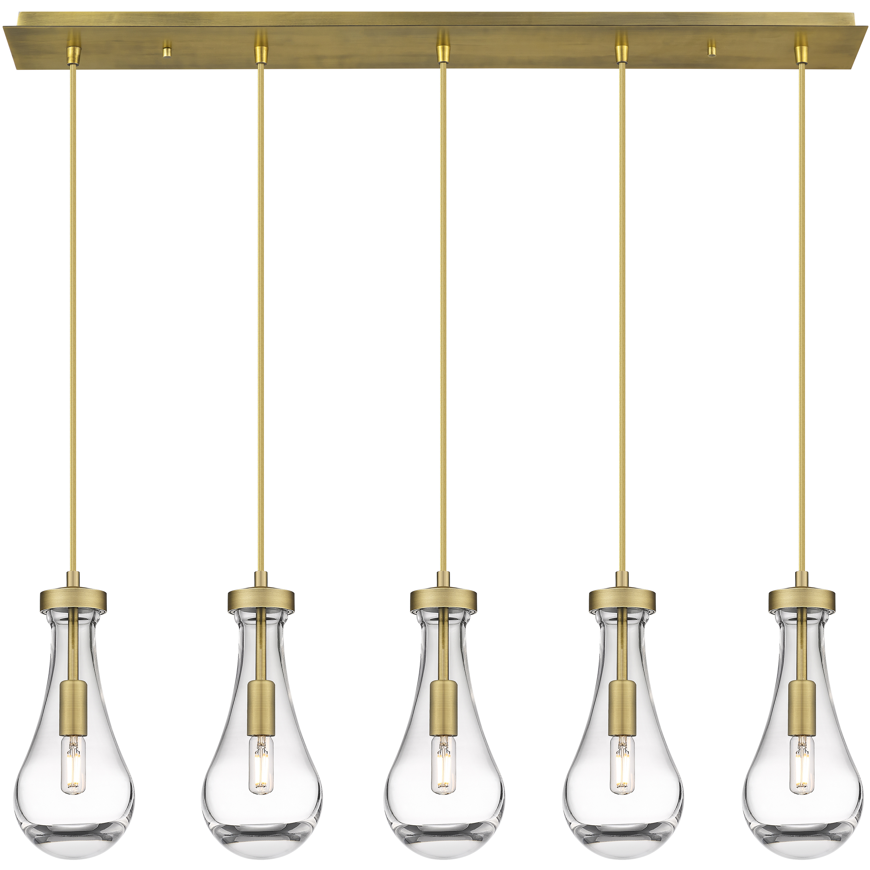 Owego 5 Light 36.88 inch Brushed Brass Linear Pendant Ceiling Light in Clear Glass