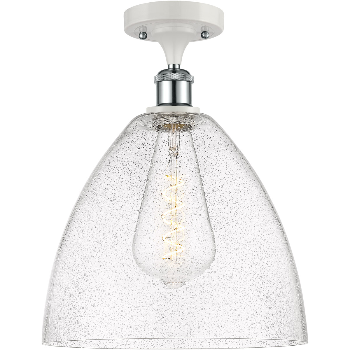 Ballston Dome 1 Light 12 inch White and Polished Chrome Semi-Flush Mount Ceiling Light in Seedy Glass