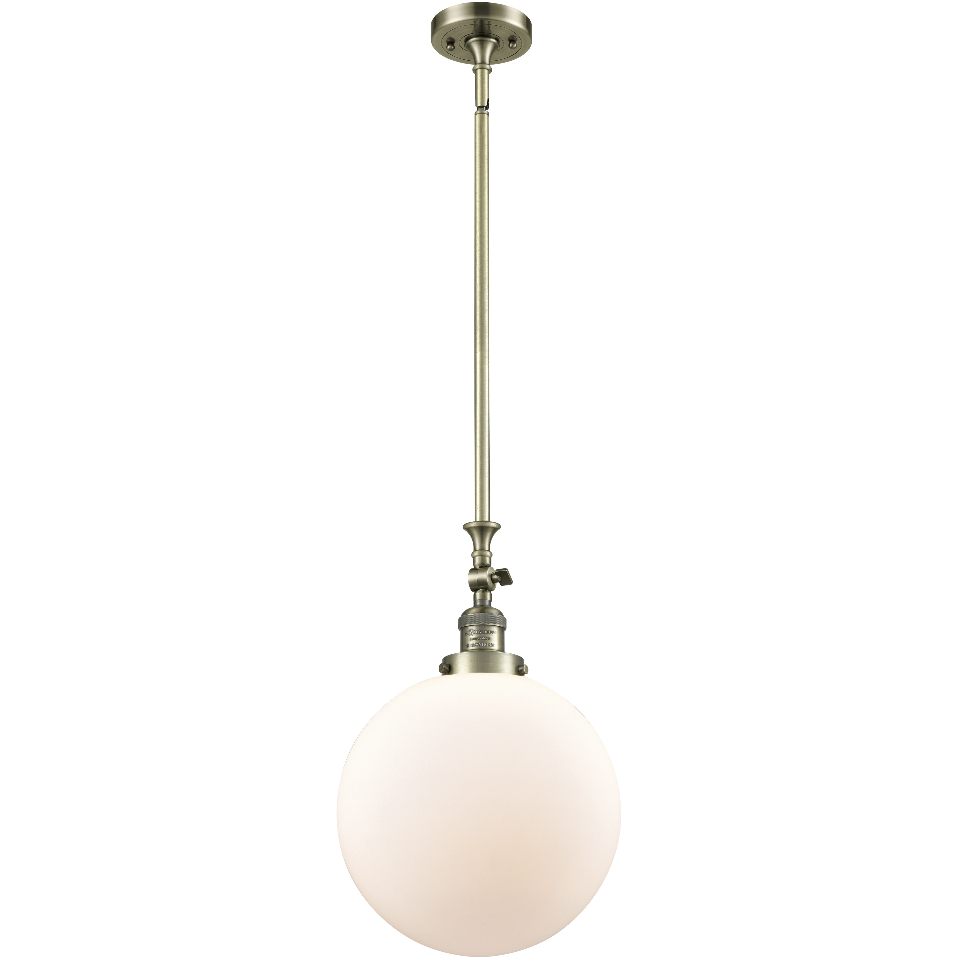 Franklin Restoration Beacon 1 Light 12 inch Antique Brass Mini Pendant Ceiling Light in Incandescent, Matte White, Franklin Restoration