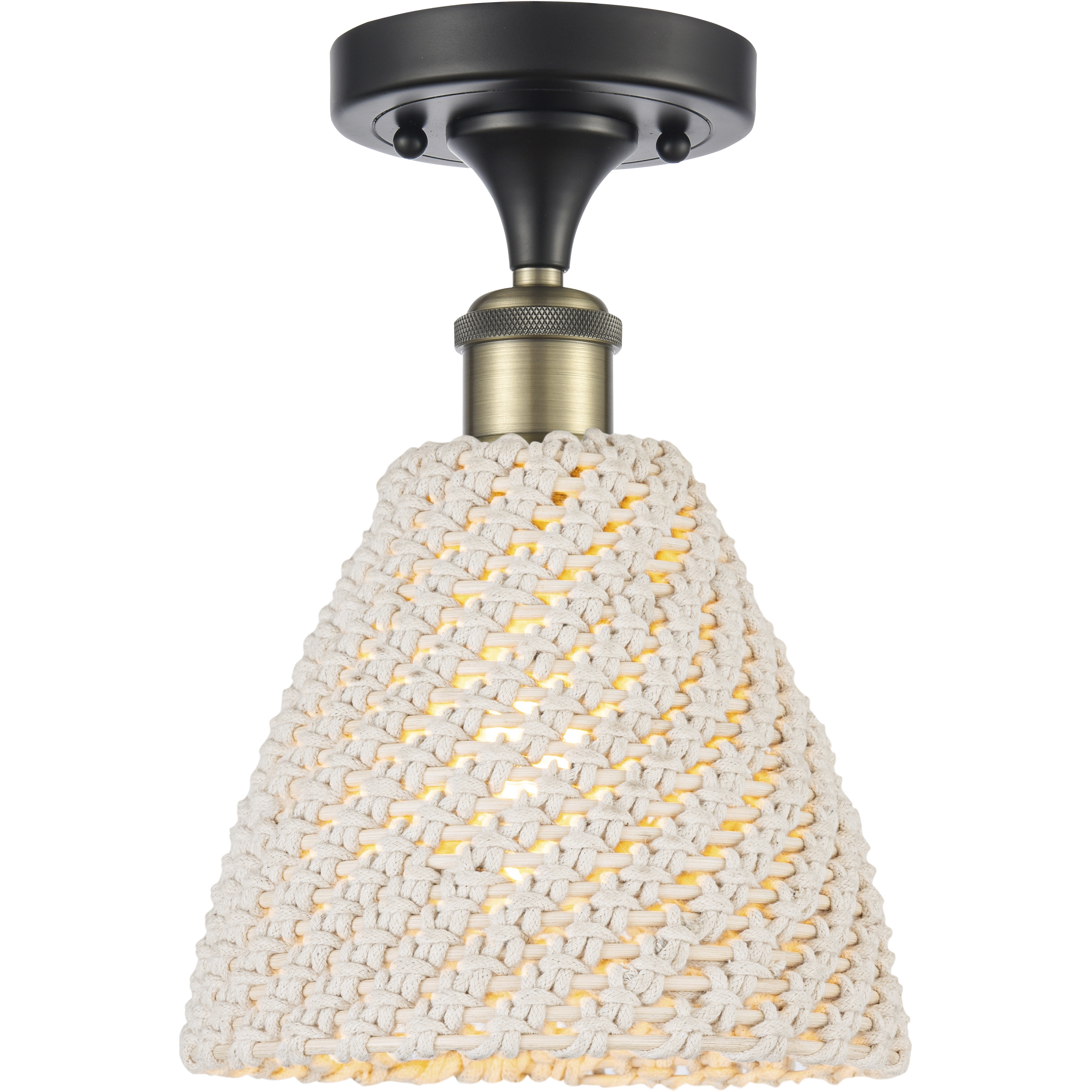 Edison Bristol Natural 1 Light 7.5 inch Black Antique Brass Semi-Flush Mount Ceiling Light