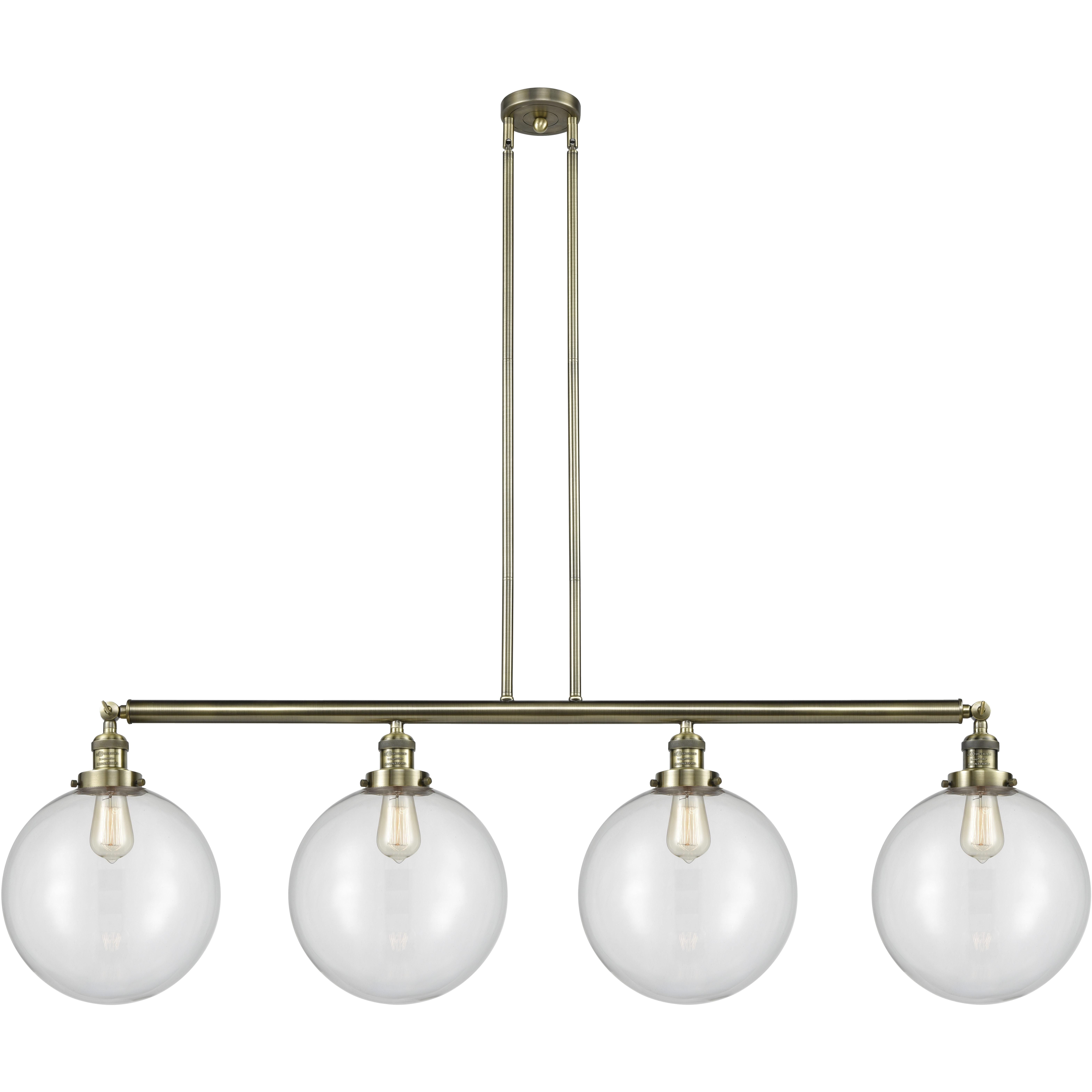 Franklin Restoration XX-Large Beacon 4 Light 56 inch Antique Brass Island Light Ceiling Light in Clear Glass, Franklin Restoration