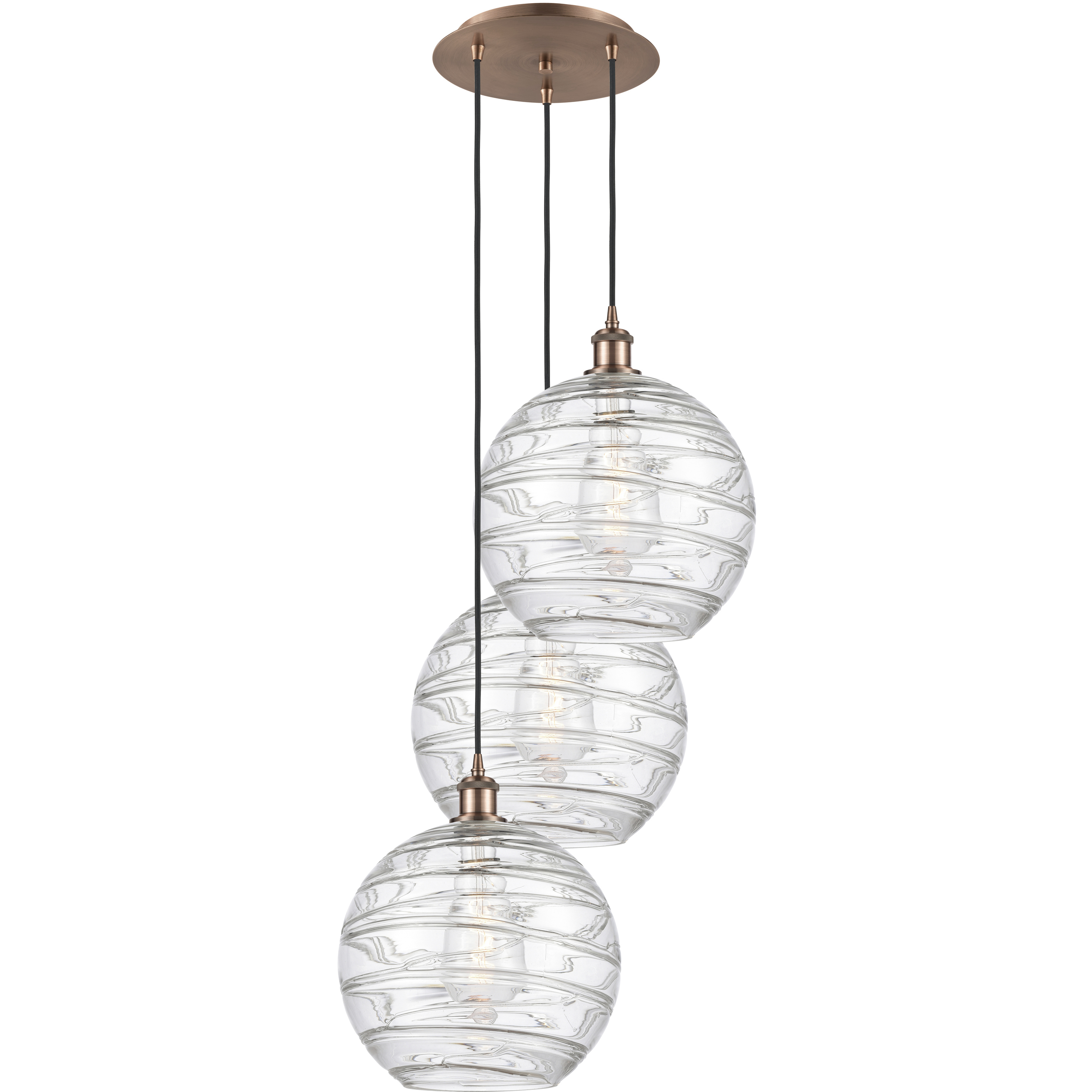 Ballston Athens Deco Swirl 3 Light 19 inch Antique Copper Multi-Pendant Ceiling Light