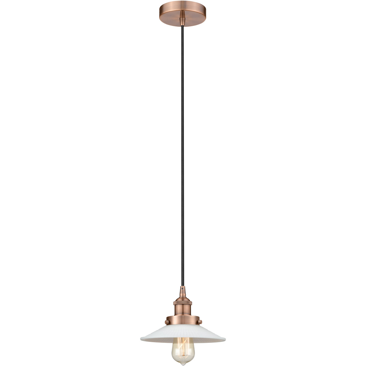 Edison Halophane LED 9 inch Antique Copper Mini Pendant Ceiling Light