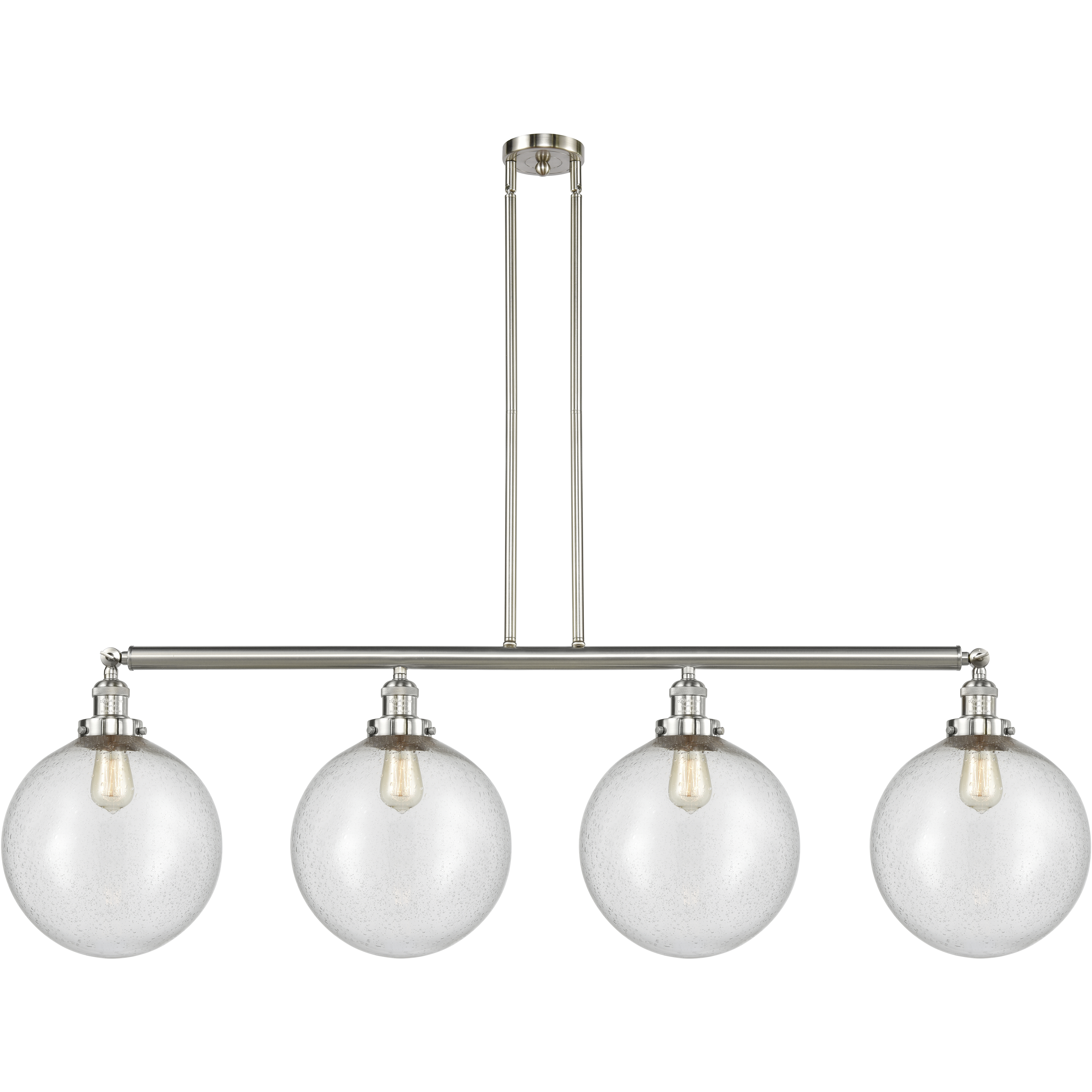 Franklin Restoration XX-Large Beacon 4 Light 56 inch Brushed Satin Nickel Island Light Ceiling Light in Seedy Glass, Franklin Restoration