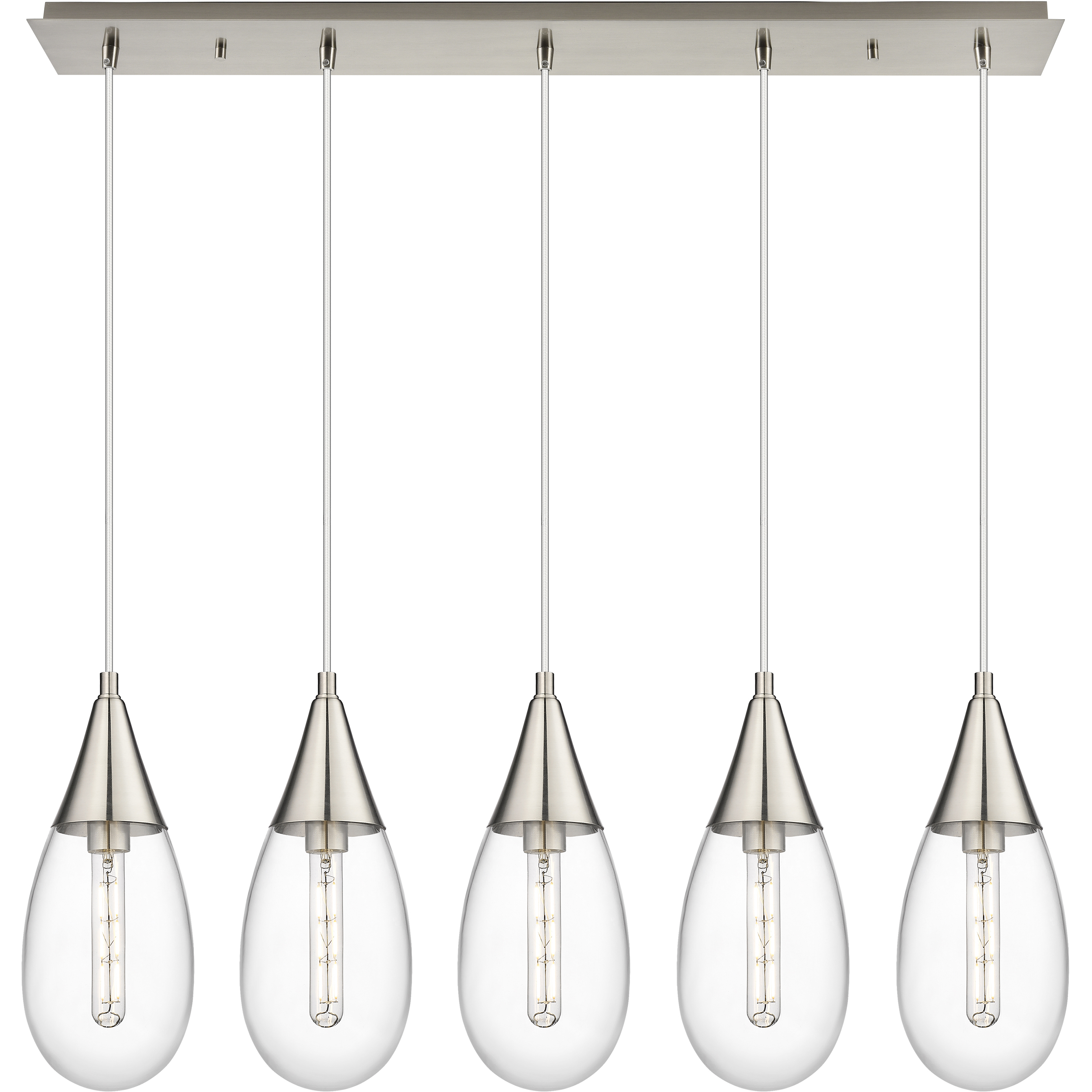 Malone 5 Light 37.75 inch Brushed Satin Nickel Linear Pendant Ceiling Light in Clear Glass