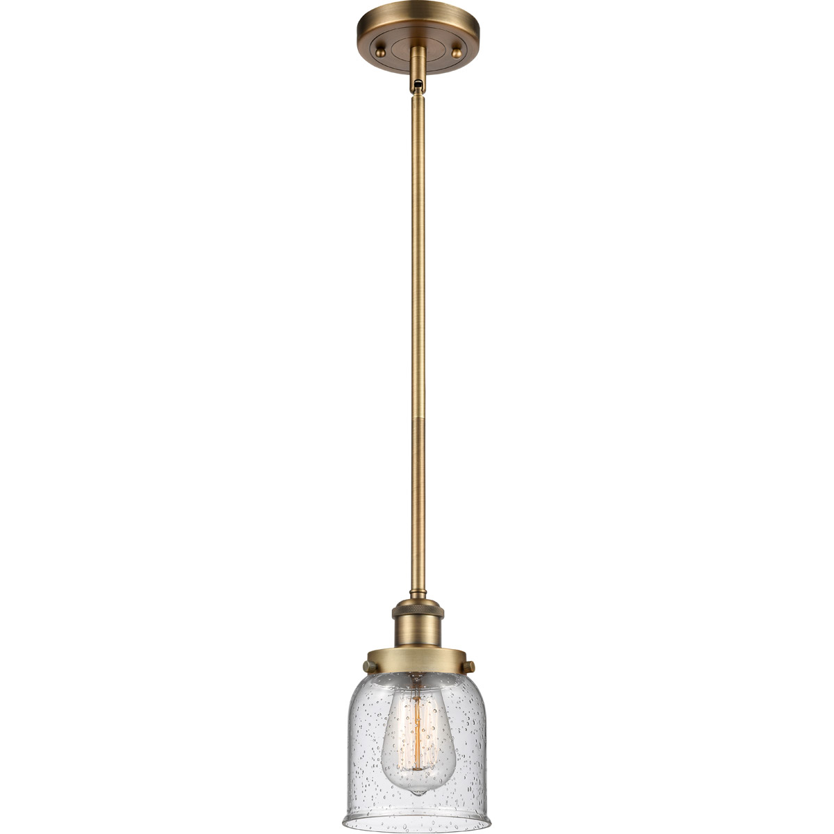 Ballston Small Bell LED 5 inch Brushed Brass Pendant Ceiling Light in Seedy Glass