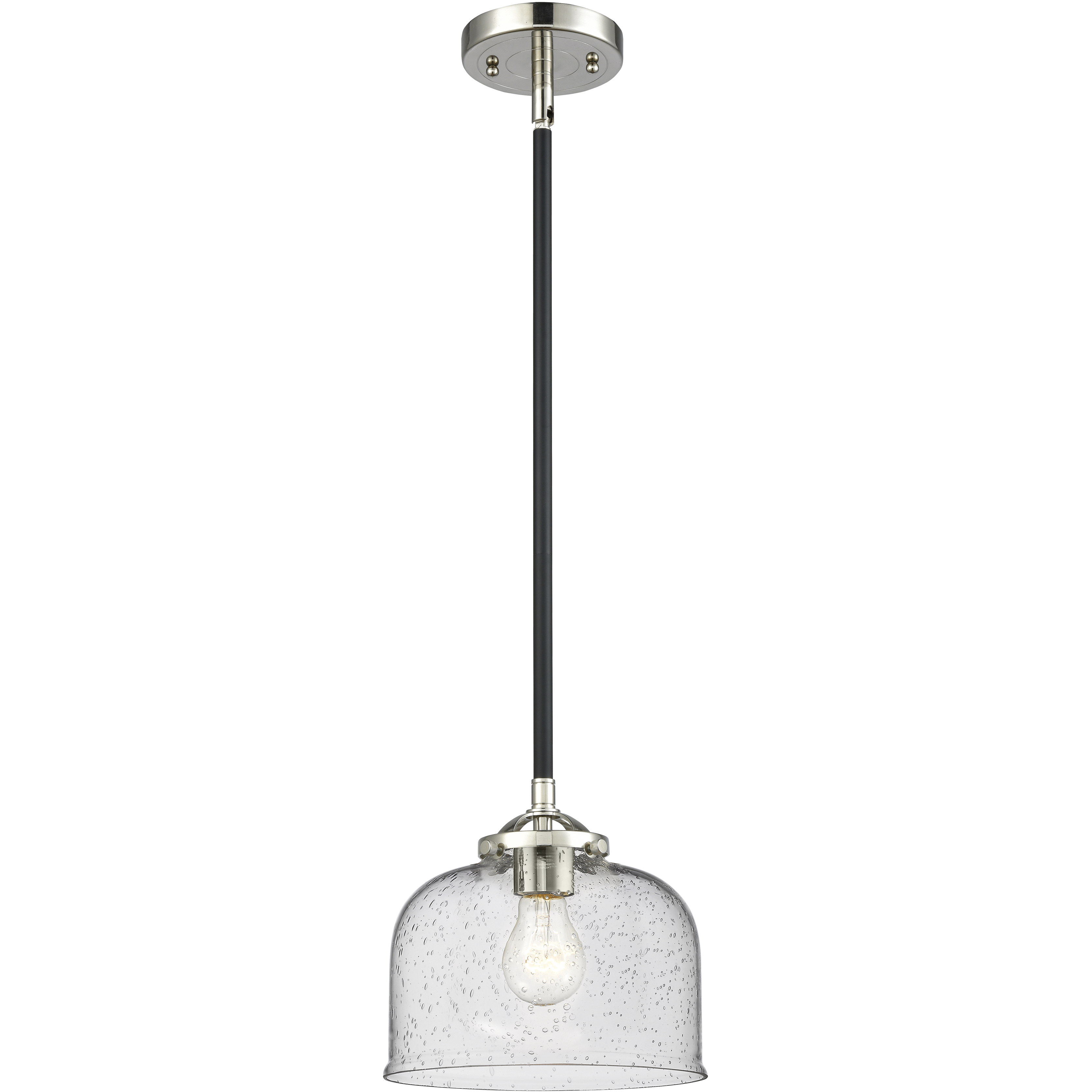 Nouveau Large Bell LED 8 inch Oil Rubbed Bronze Mini Pendant Ceiling Light in Seedy Glass, Nouveau