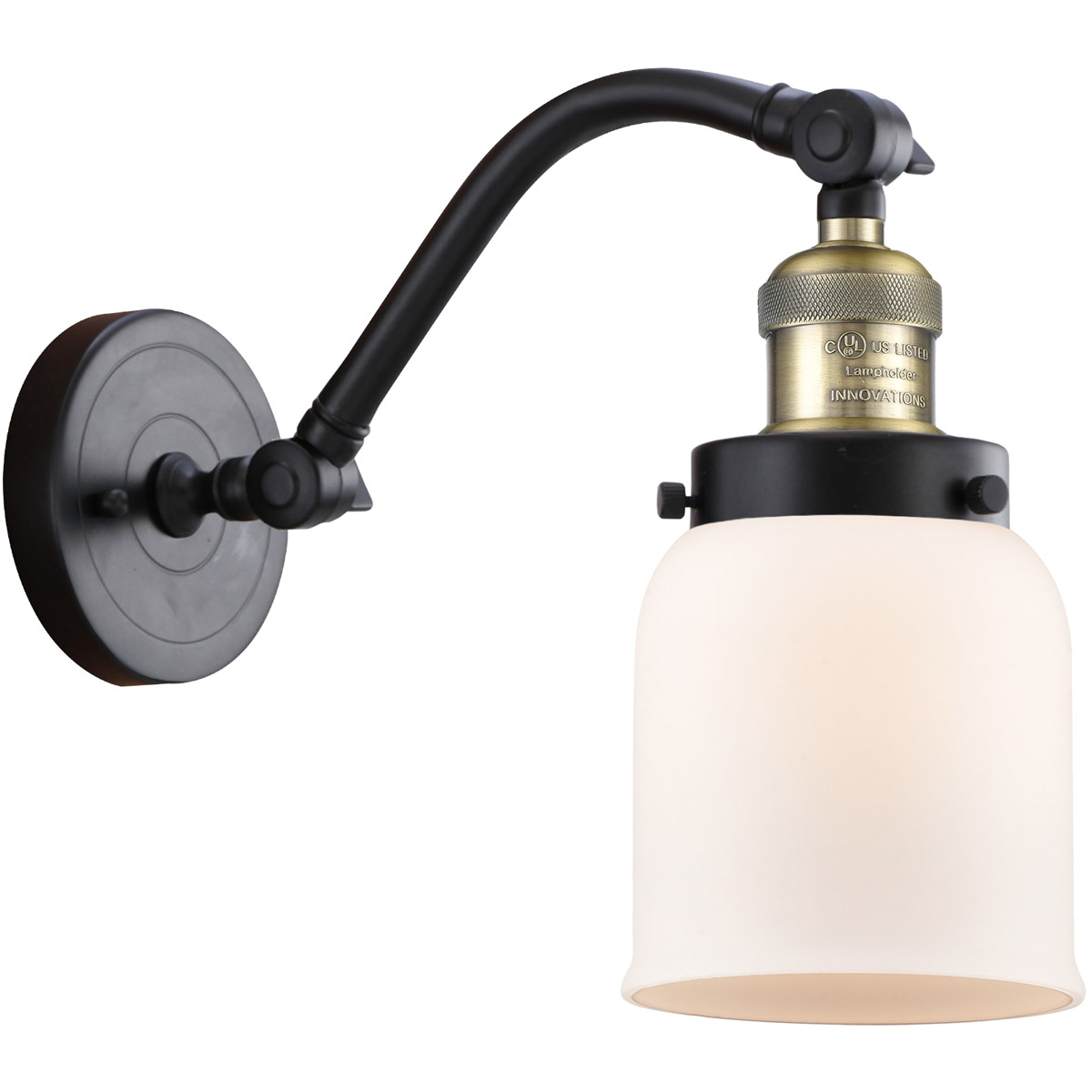 Franklin Restoration Small Bell LED 5 inch Black Antique Brass Sconce Wall Light in Matte White Glass, Franklin Restoration