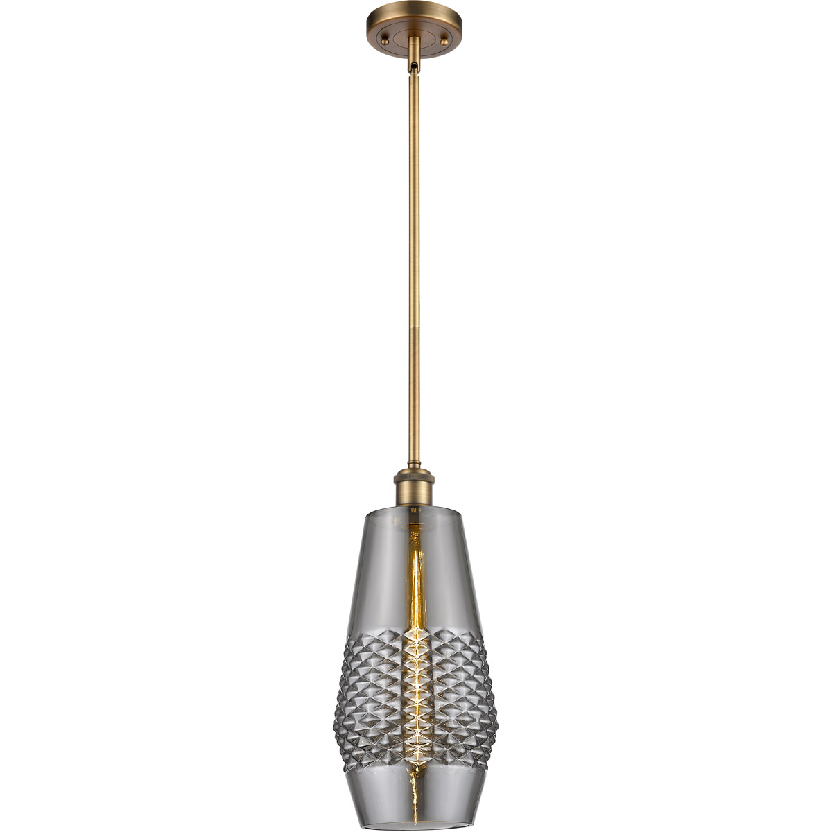 Ballston Windham LED 7 inch Brushed Brass Mini Pendant Ceiling Light in Plated Smoke Glass