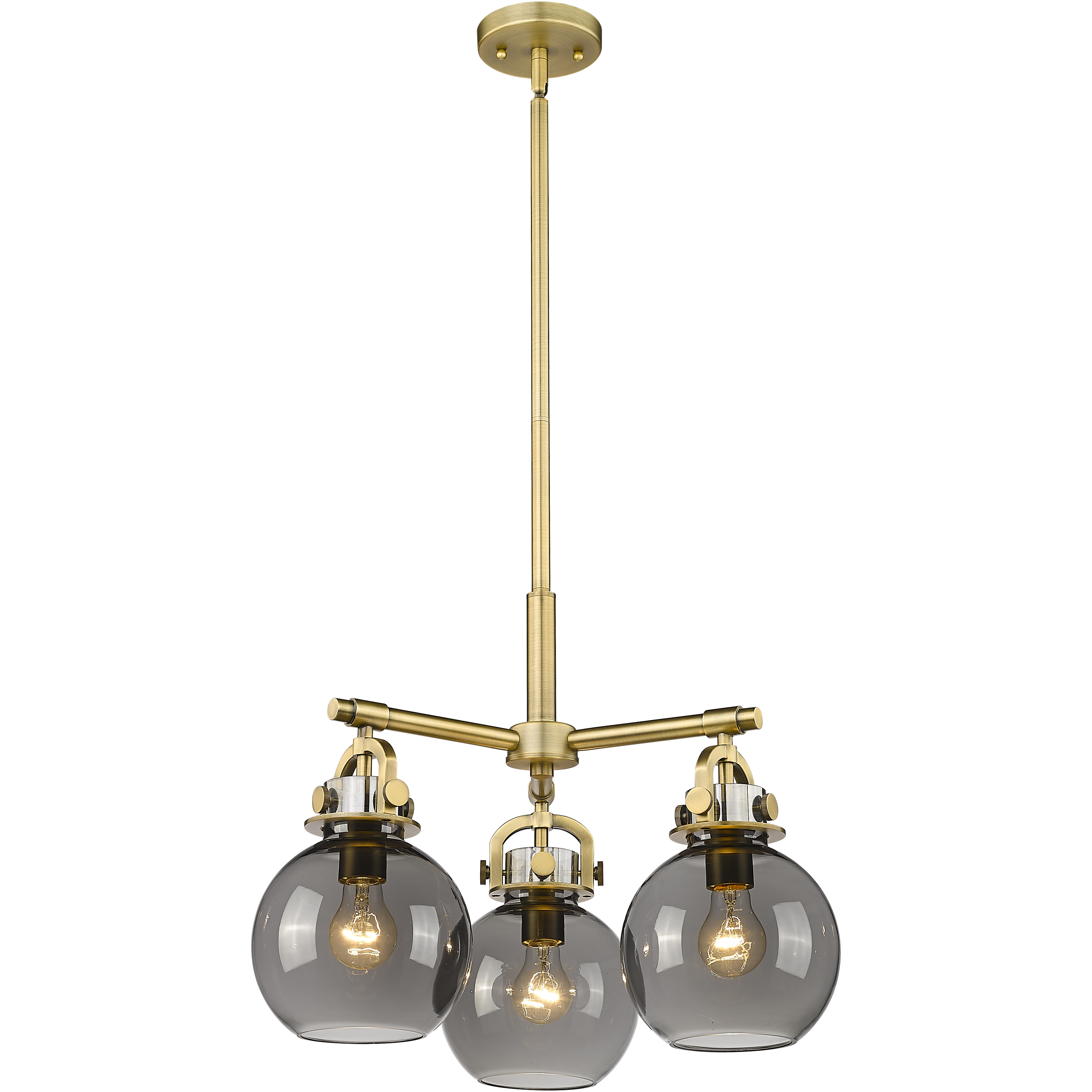 Newton Sphere 3 Light 20.38 inch Brushed Brass Pendant Ceiling Light in Light Smoke Glass