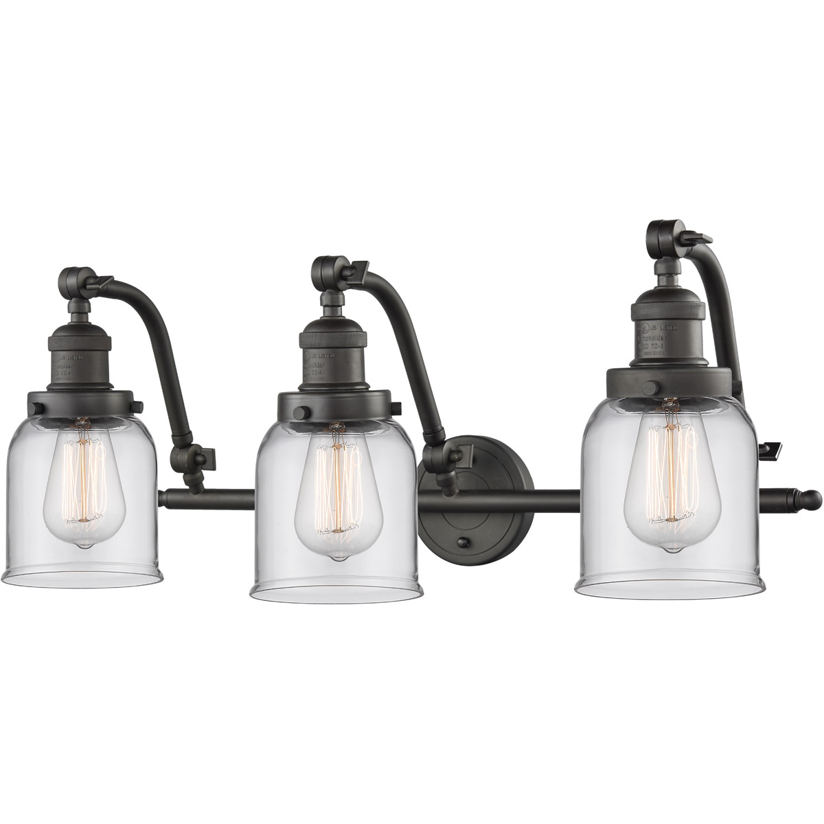 Franklin Restoration Small Bell LED 28 inch Oil Rubbed Bronze Bath Vanity Light Wall Light in Clear Glass, Franklin Restoration