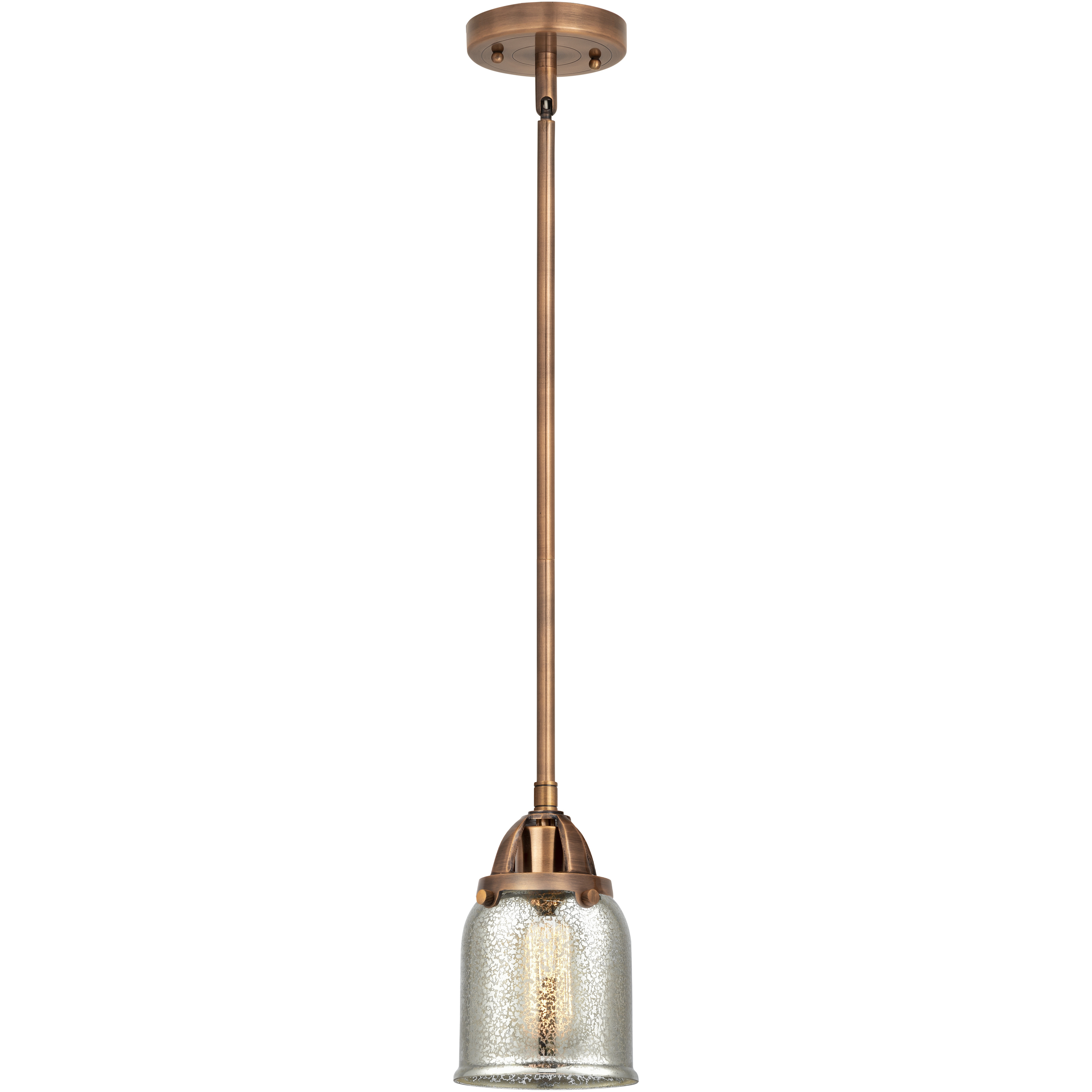 Nouveau 2 Bell 1 Light 5 inch Antique Copper Mini Pendant Ceiling Light in Incandescent, Silver Plated Mercury