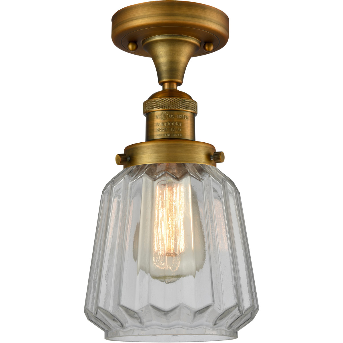 Franklin Restoration Chatham LED 6 inch Brushed Brass Semi-Flush Mount Ceiling Light in Clear Glass, Franklin Restoration