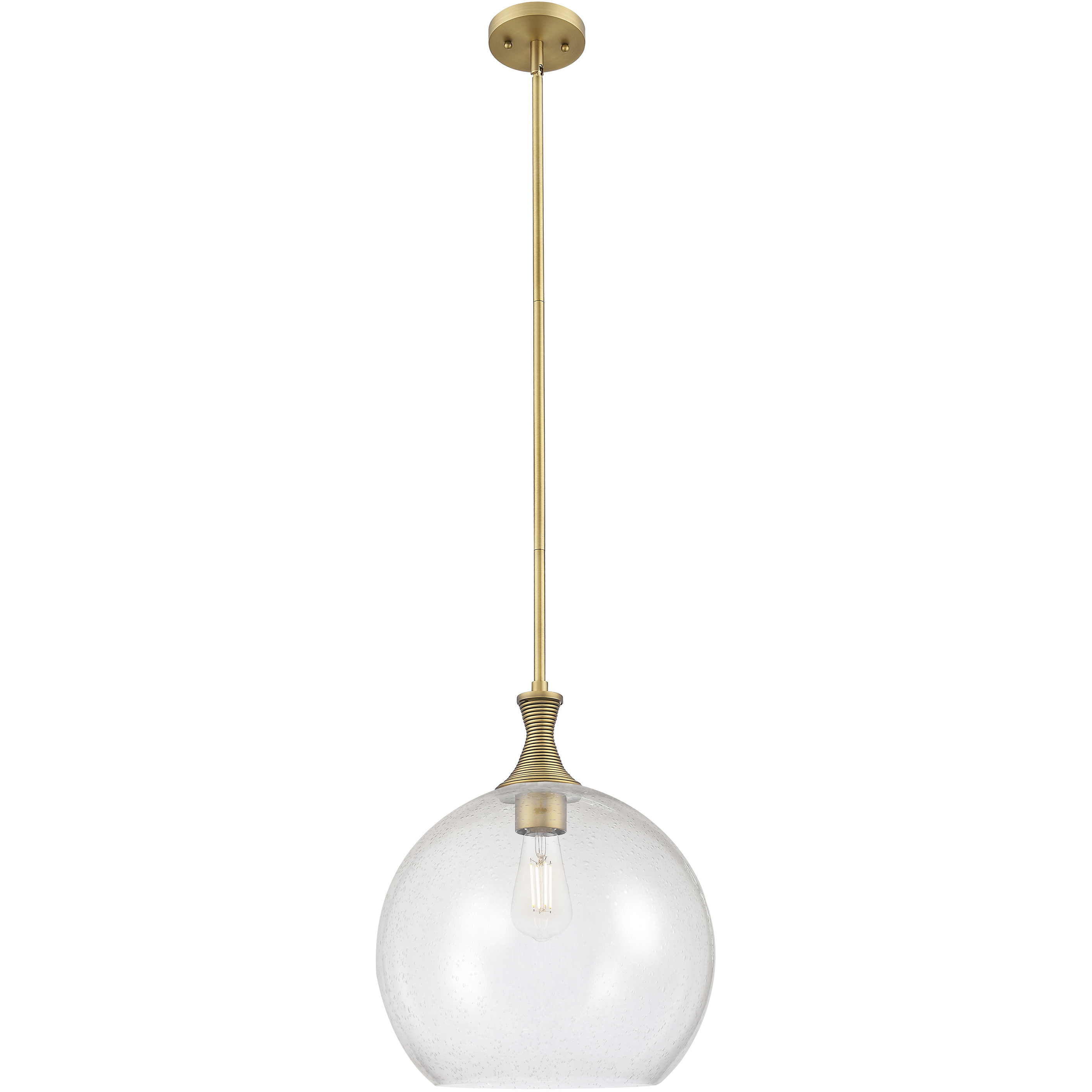 Astor 1 Light 14 inch Brushed Brass Pendant Ceiling Light in Seedy Glass