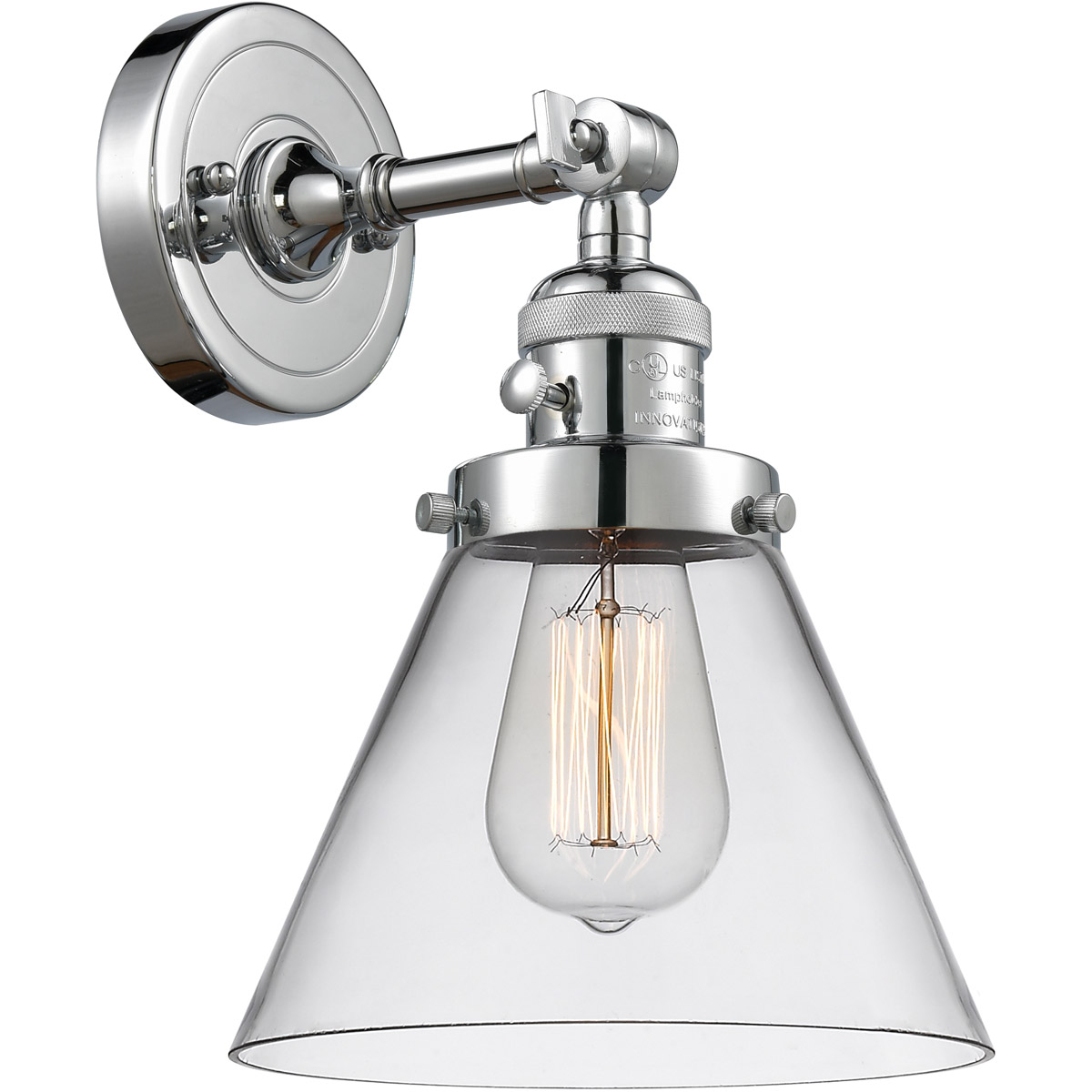 Franklin Restoration Large Cone LED 8 inch Polished Chrome Sconce Wall Light, Franklin Restoration