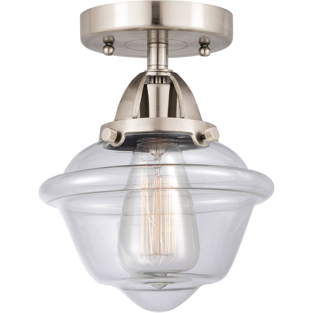 Nouveau 2 Small Oxford 1 Light 8 inch Brushed Satin Nickel Semi-Flush Mount Ceiling Light in Clear Glass
