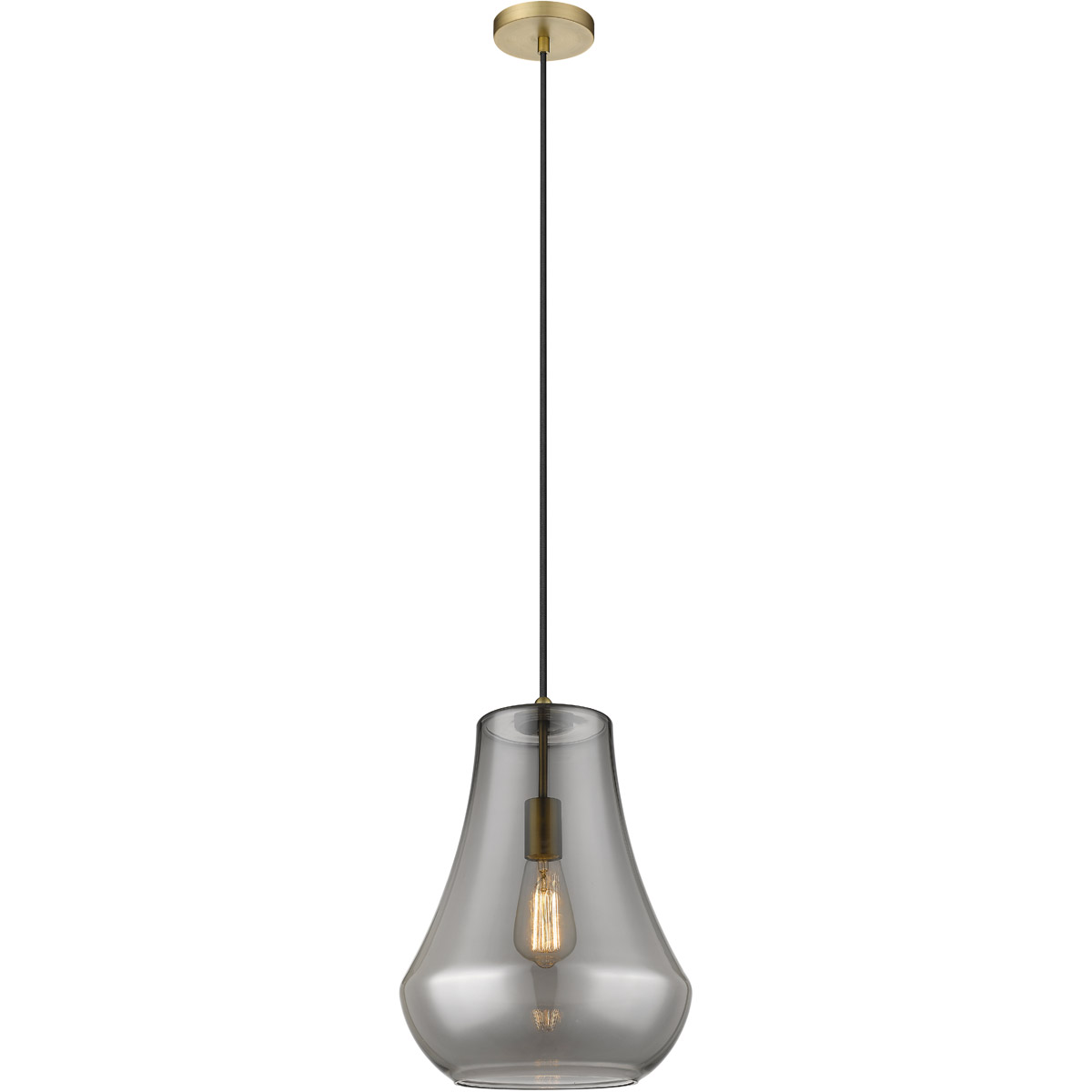 Fairfield LED 11.75 inch Brushed Brass Mini Pendant Ceiling Light in Plated Smoke Glass
