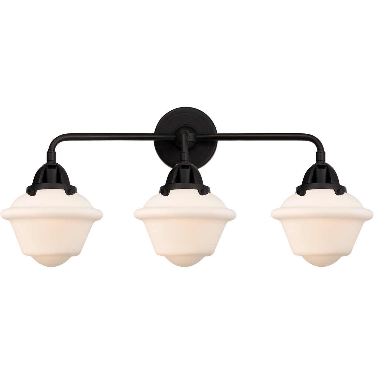 Nouveau 2 Small Oxford 3 Light 26 inch Matte Black Bath Vanity Light Wall Light in Matte White Glass
