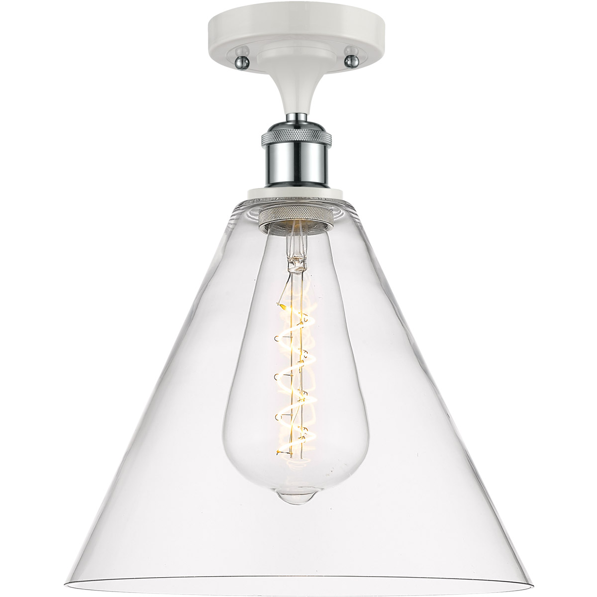 Ballston Cone LED 12 inch White and Polished Chrome Semi-Flush Mount Ceiling Light in Clear Glass