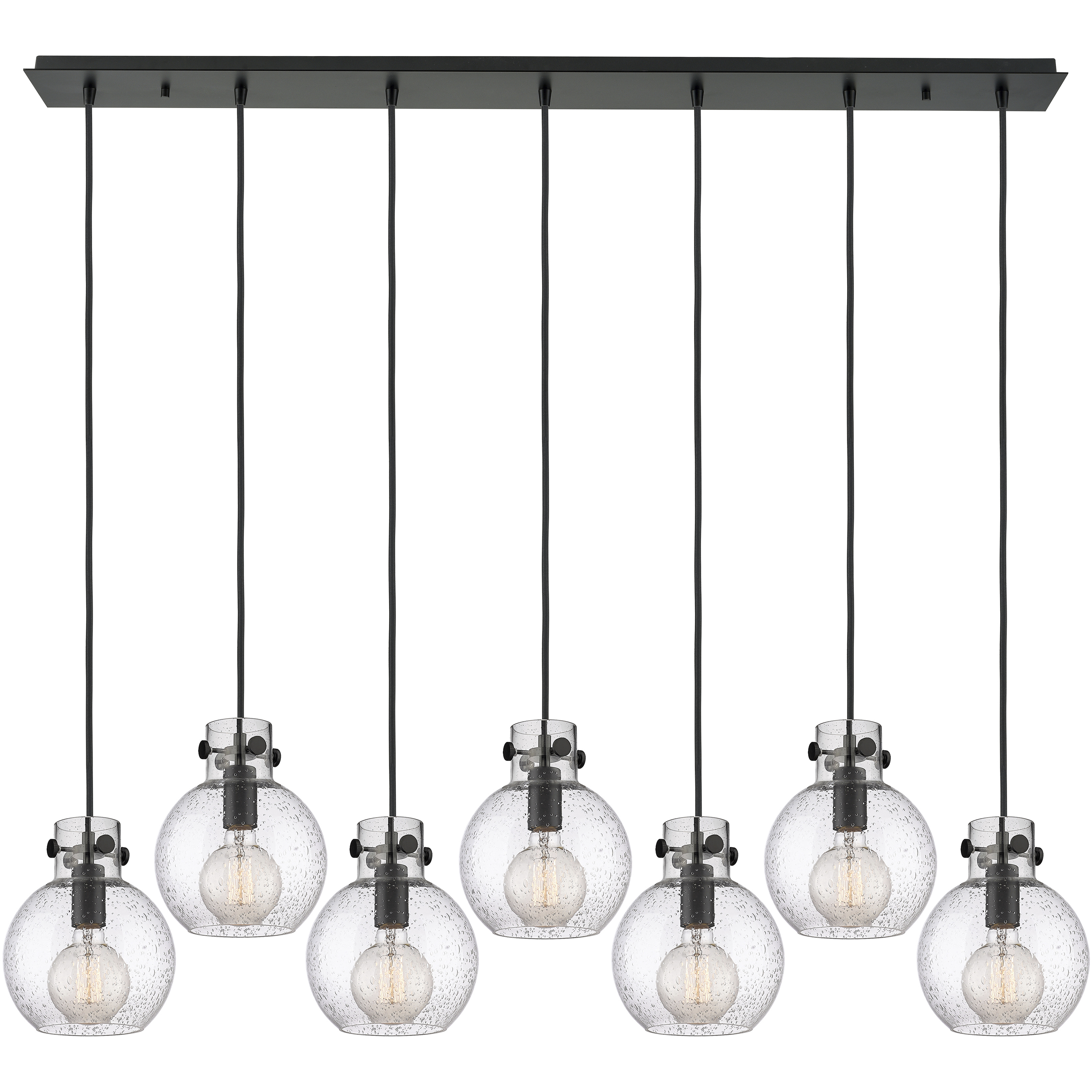 Newton Sphere 7 Light 51.75 inch Matte Black Linear Pendant Ceiling Light in Seedy Glass