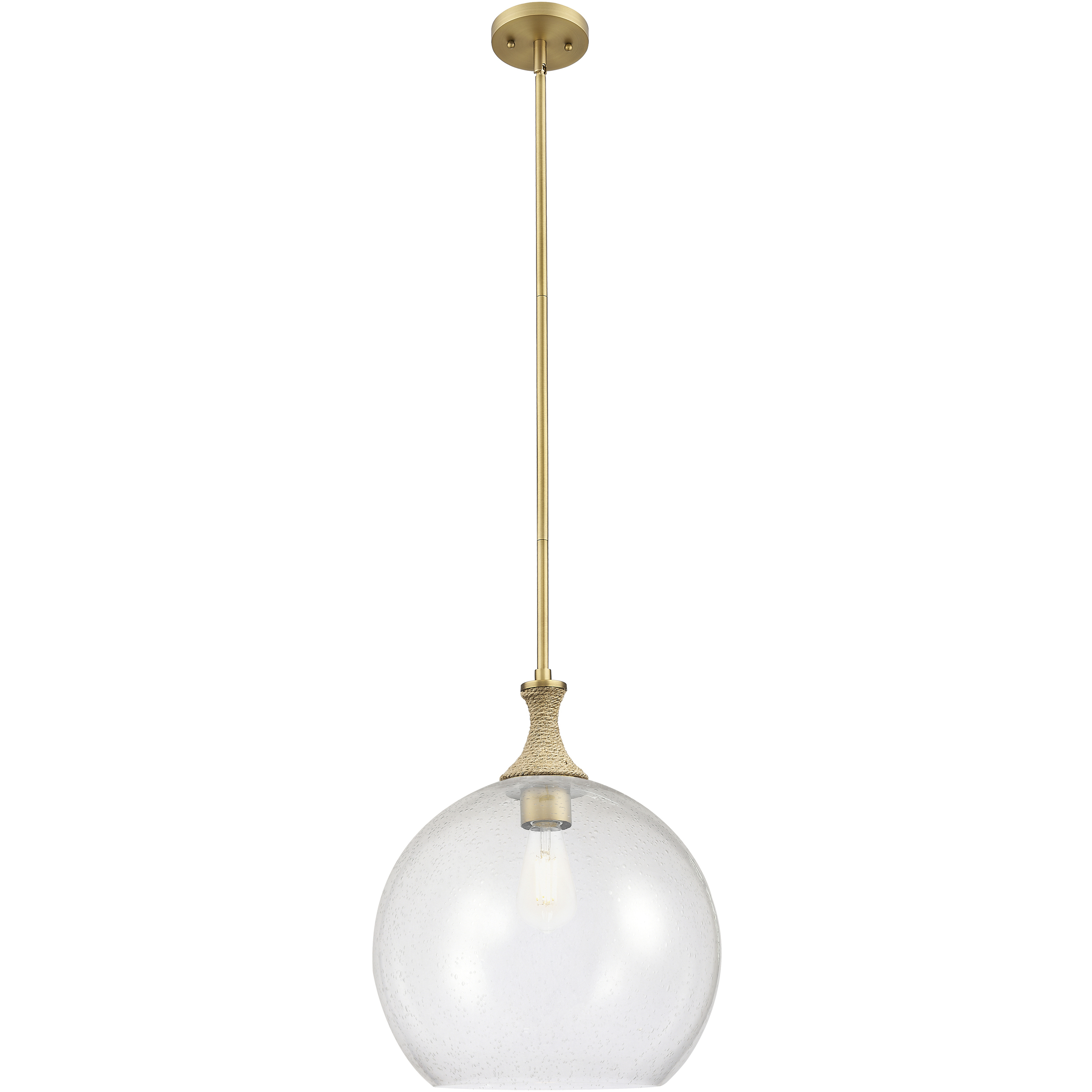 Astor 1 Light 14 inch Brushed Brass Pendant Ceiling Light in Seedy Glass