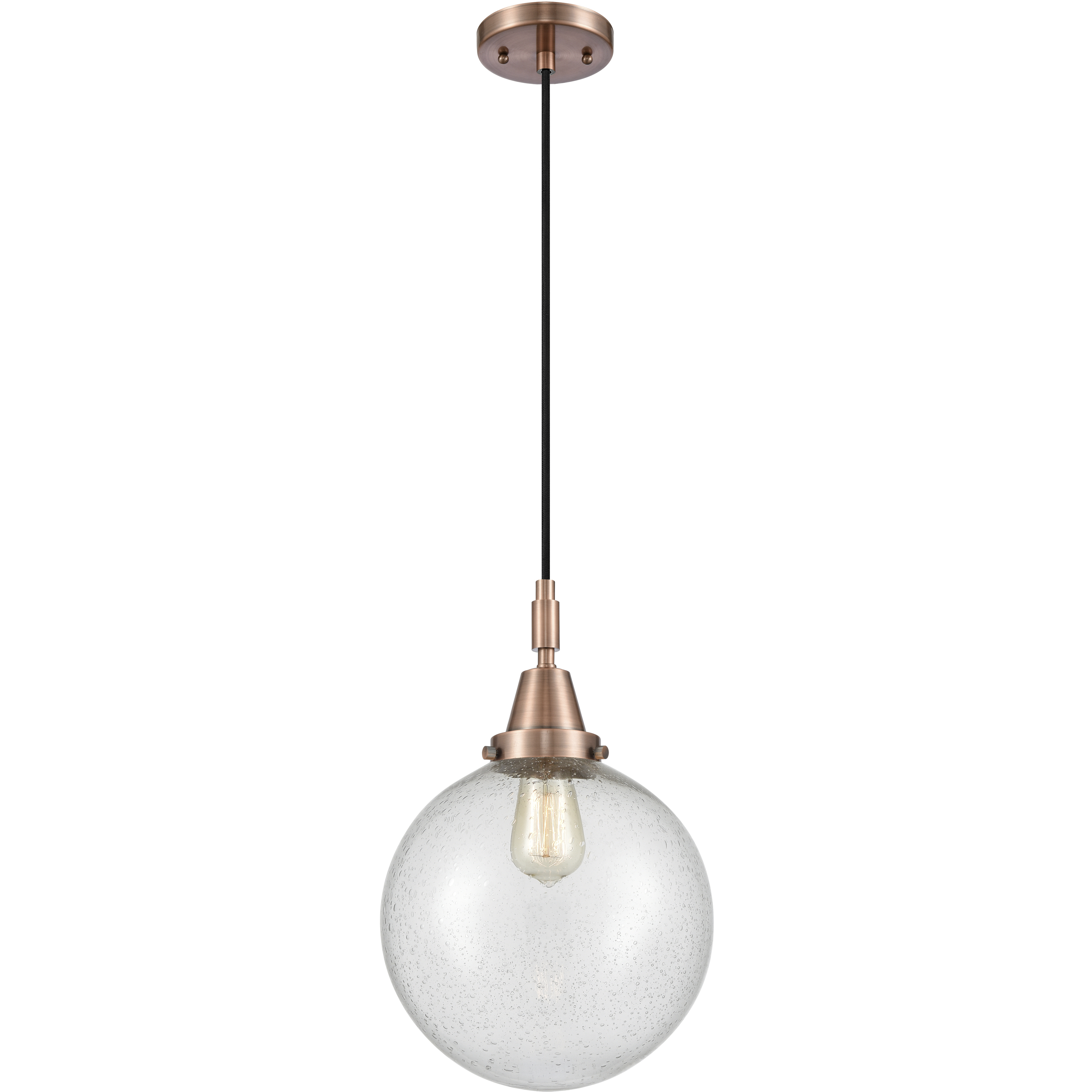 Beacon 1 Light 10 inch Antique Copper Mini Pendant Ceiling Light in Seedy Glass