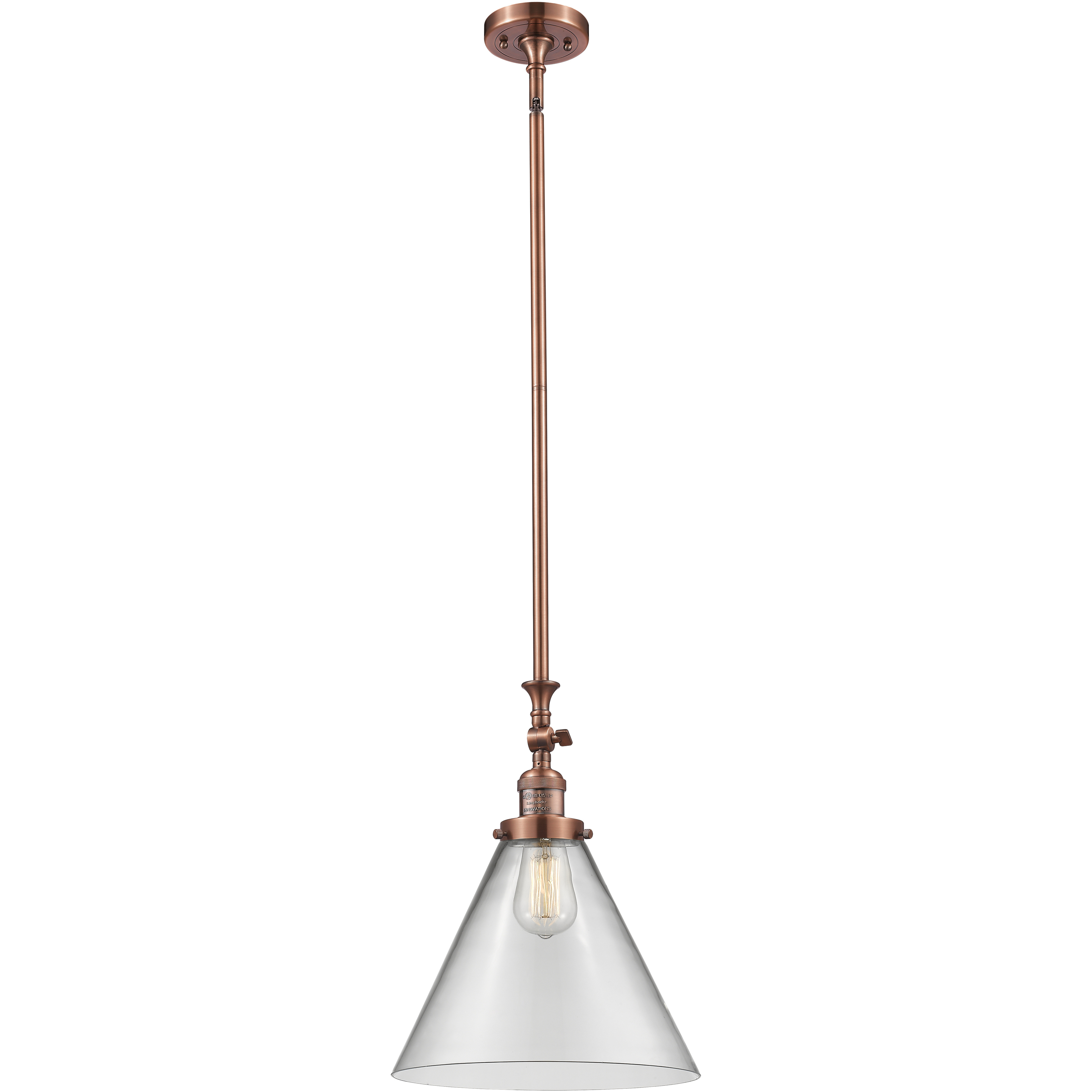 Franklin Restoration Cone LED 12 inch Antique Copper Mini Pendant Ceiling Light in Clear, Franklin Restoration
