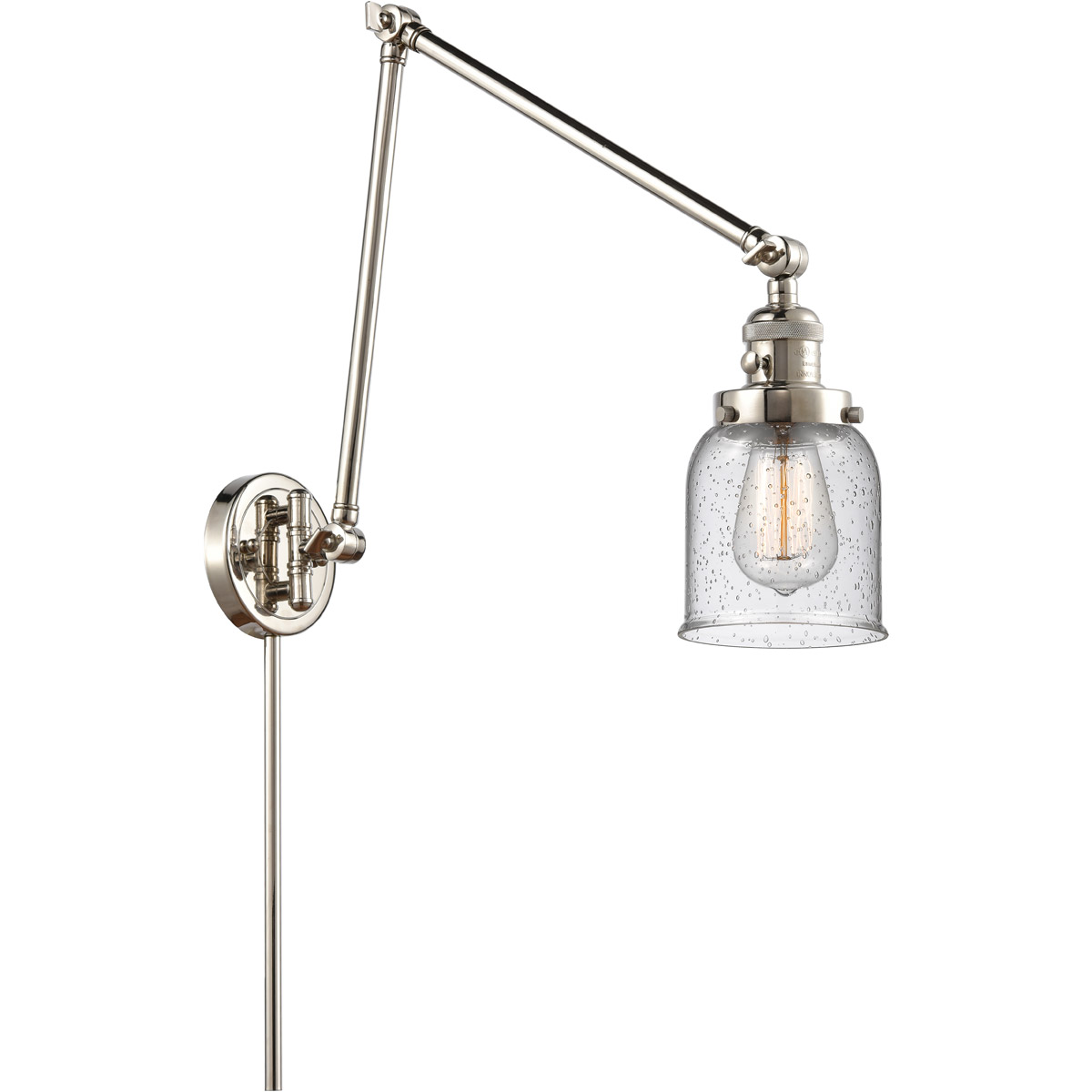 Small Bell 30 inch 60.00 watt Polished Nickel Swing Arm Wall Light, Franklin Restoration