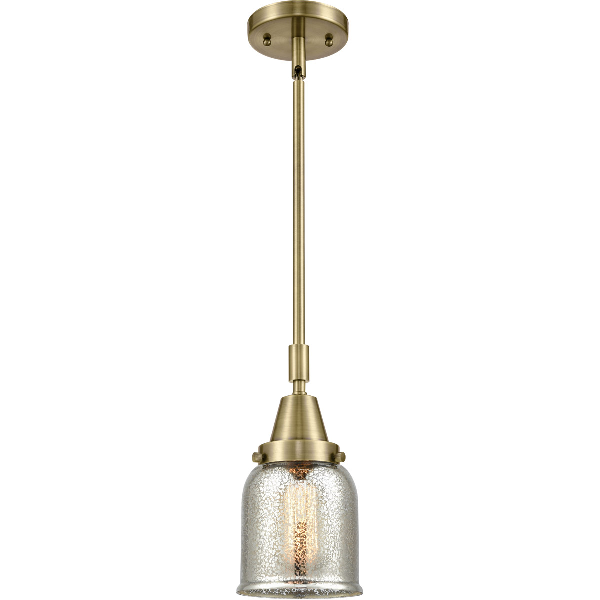 Franklin Restoration Small Bell 1 Light 5 inch Antique Brass Mini Pendant Ceiling Light in Silver Plated Mercury Glass