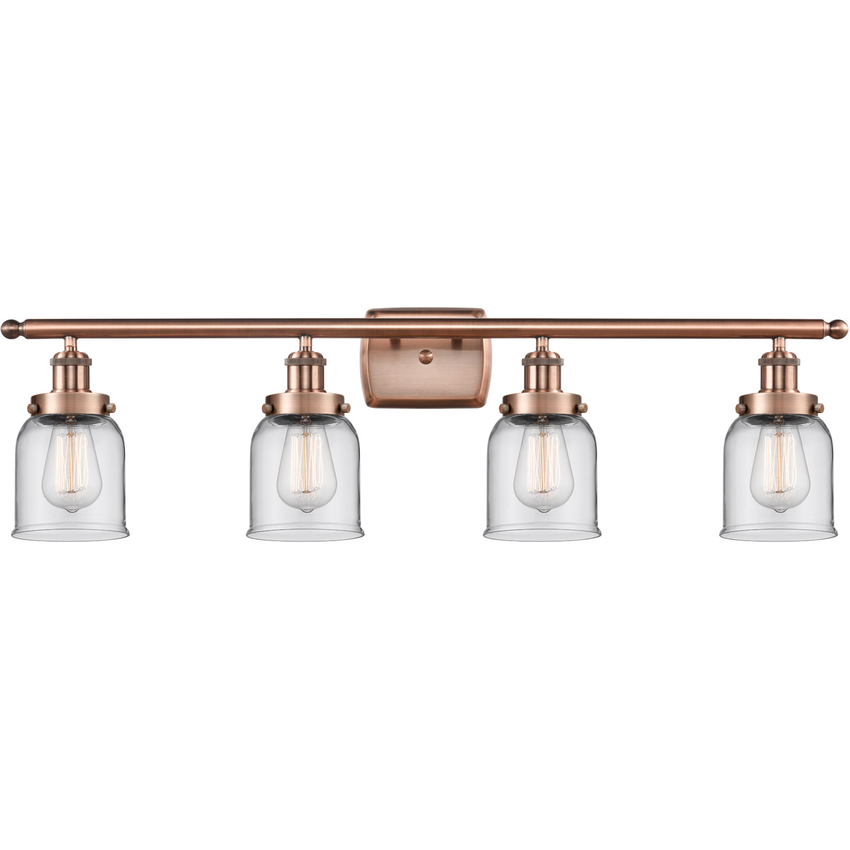 Ballston Small Bell 4 Light 36 inch Antique Copper Bath Vanity Light Wall Light in Clear Glass