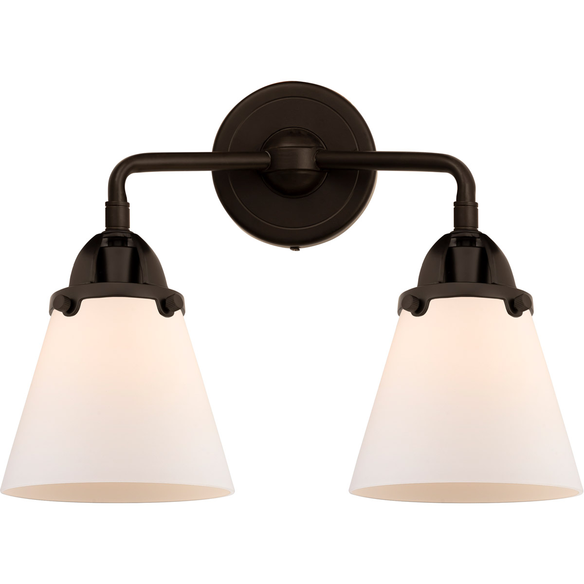 Nouveau 2 Small Cone 2 Light 14 inch Oil Rubbed Bronze Bath Vanity Light Wall Light in Matte White Glass
