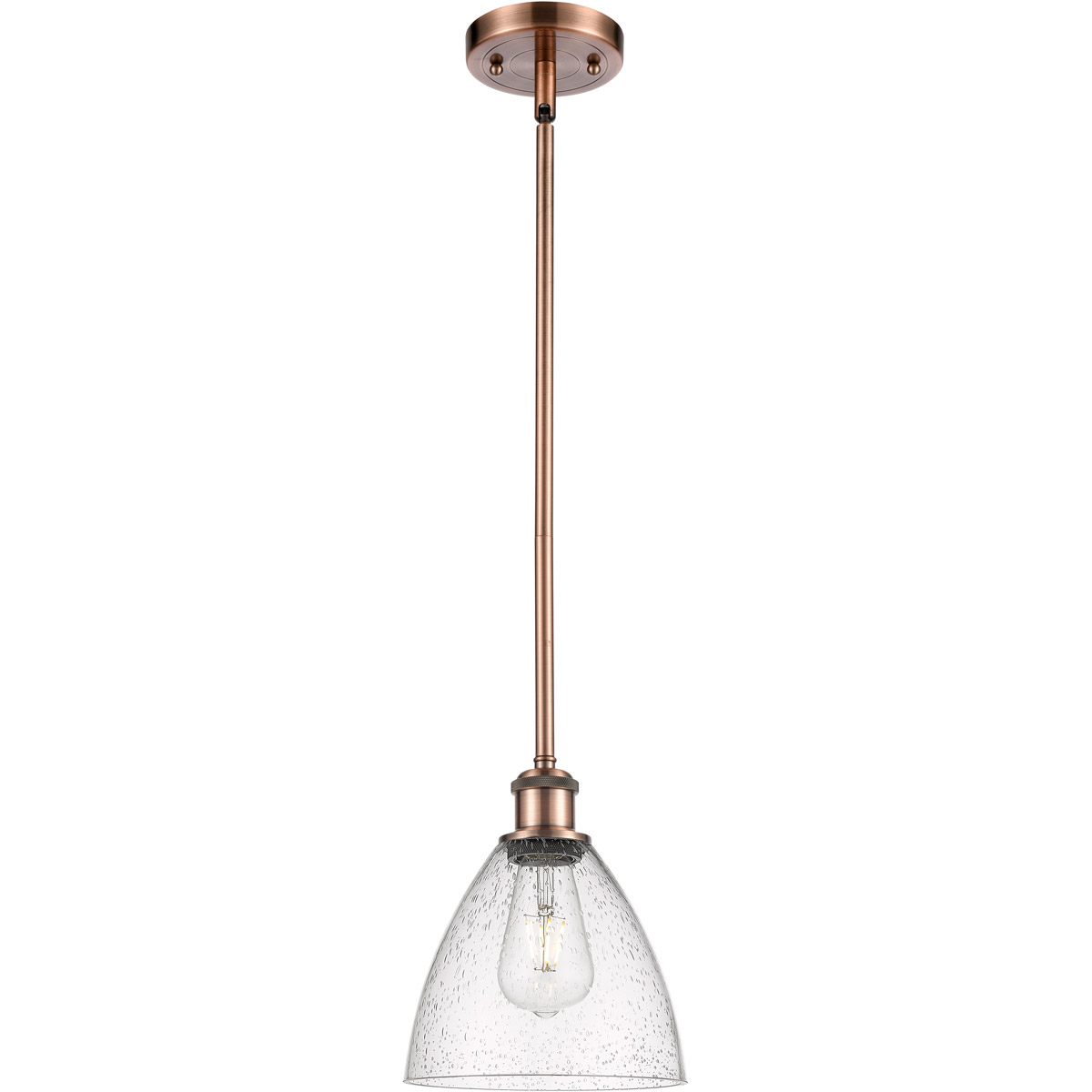 Ballston Dome 1 Light 8 inch Antique Copper Mini Pendant Ceiling Light in Seedy Glass