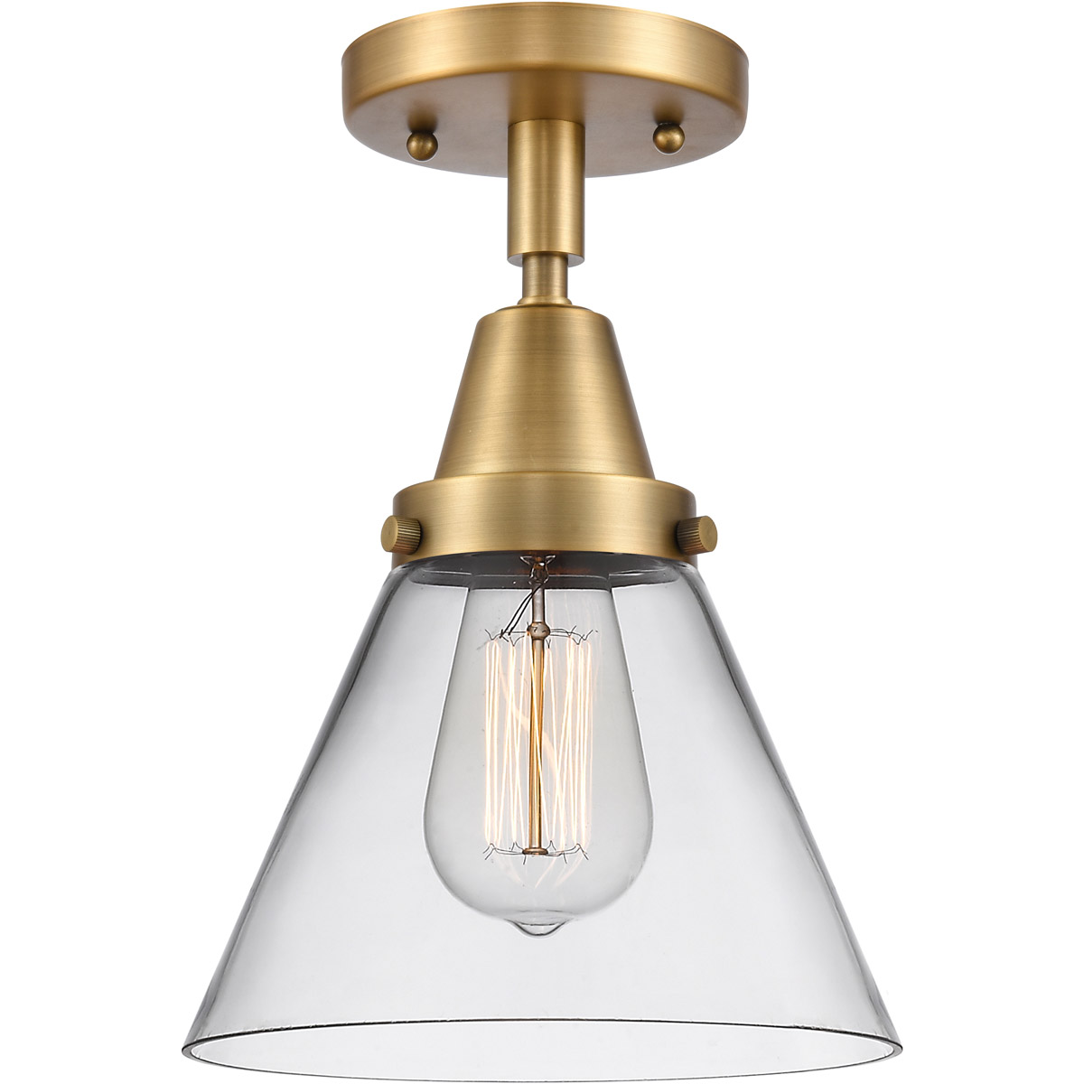 Franklin Restoration Large Cone 1 Light 8 inch Brushed Brass Flush Mount Ceiling Light in Clear Glass