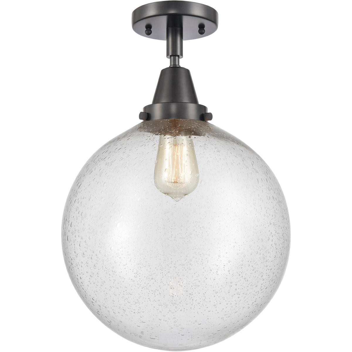 Beacon LED 12 inch Matte Black Flush Mount Ceiling Light in Seedy Glass
