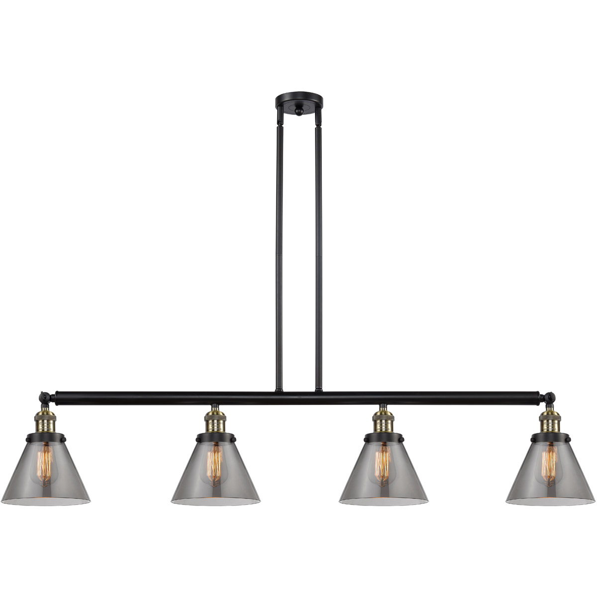 Franklin Restoration Large Cone LED 52.38 inch Black Antique Brass Island Light Ceiling Light in Plated Smoke Glass, Franklin Restoration
