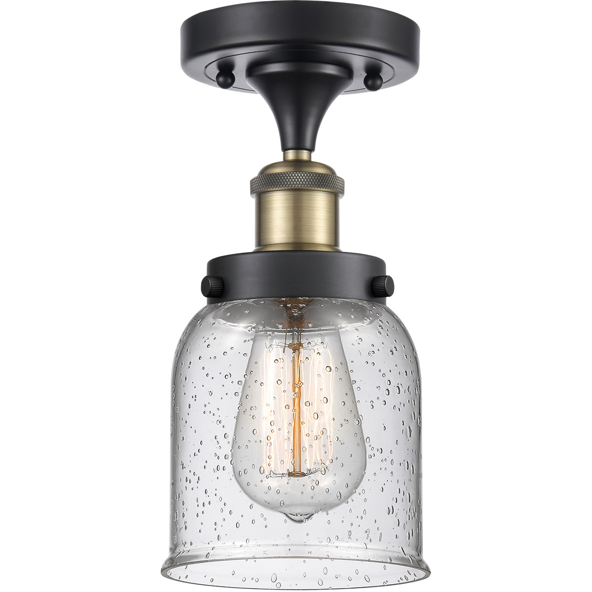 Ballston Small Bell 1 Light 5 inch Black Antique Brass Semi-Flush Mount Ceiling Light in Seedy Glass