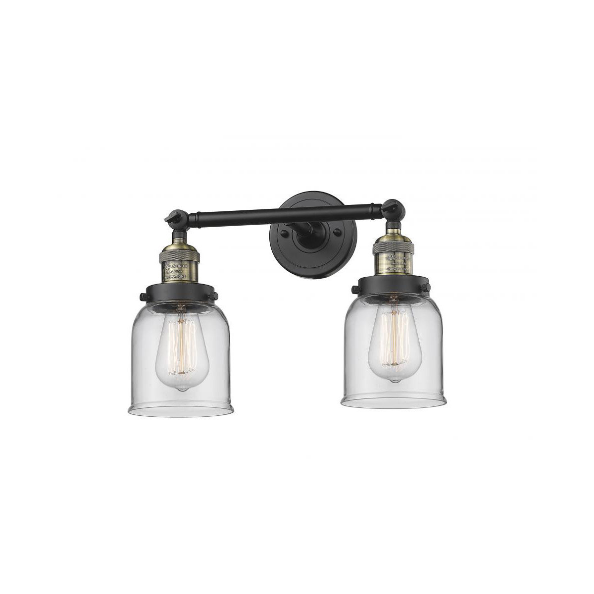 Franklin Restoration Small Bell 2 Light 16 inch Black Antique Brass Bath Vanity Light Wall Light in Clear Glass, Franklin Restoration